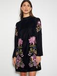 Monsoon Freya Velvet Tunic Dress, Black/Multi