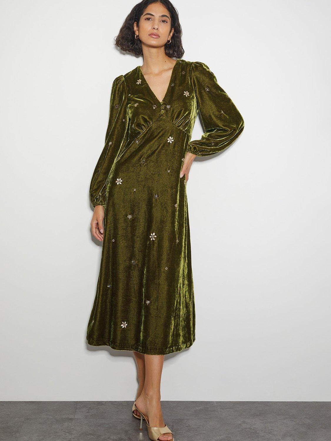 Product image 5 of 6, which shows Monsoon Joyce Velvet Tea Dress, Ochre, 8