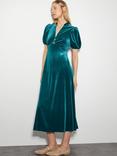 Monsoon Veronique Velvet Dress, Green Turquoise