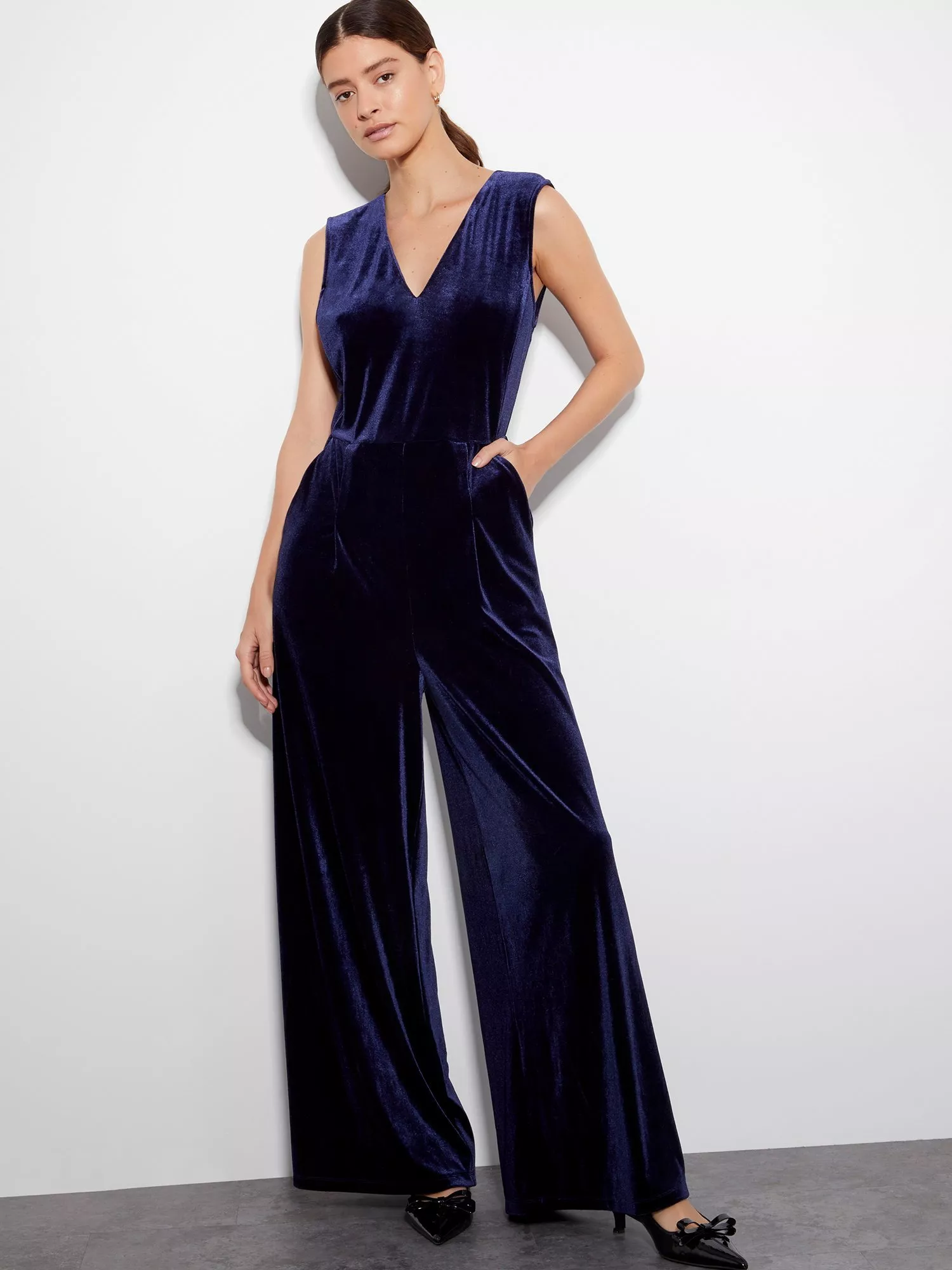 Monsoon Vayle Velvet Jumpsuit Dark Blue