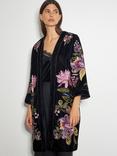 Monsoon Freya Velvet Kimono, Black/Multi