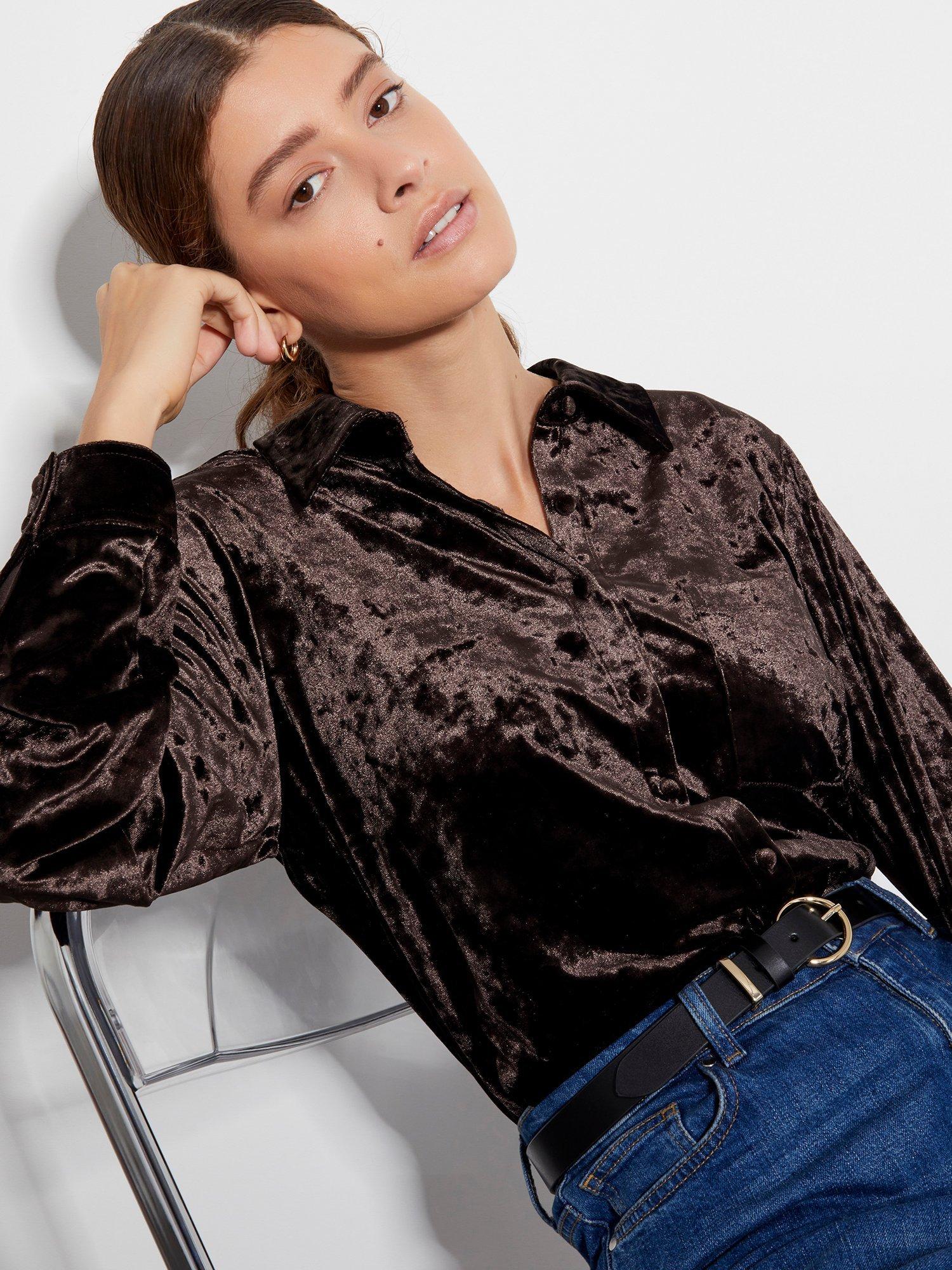 Product image 4 of 5, which shows Monsoon Vida Crushed Velvet Shirt, Chocolate, M