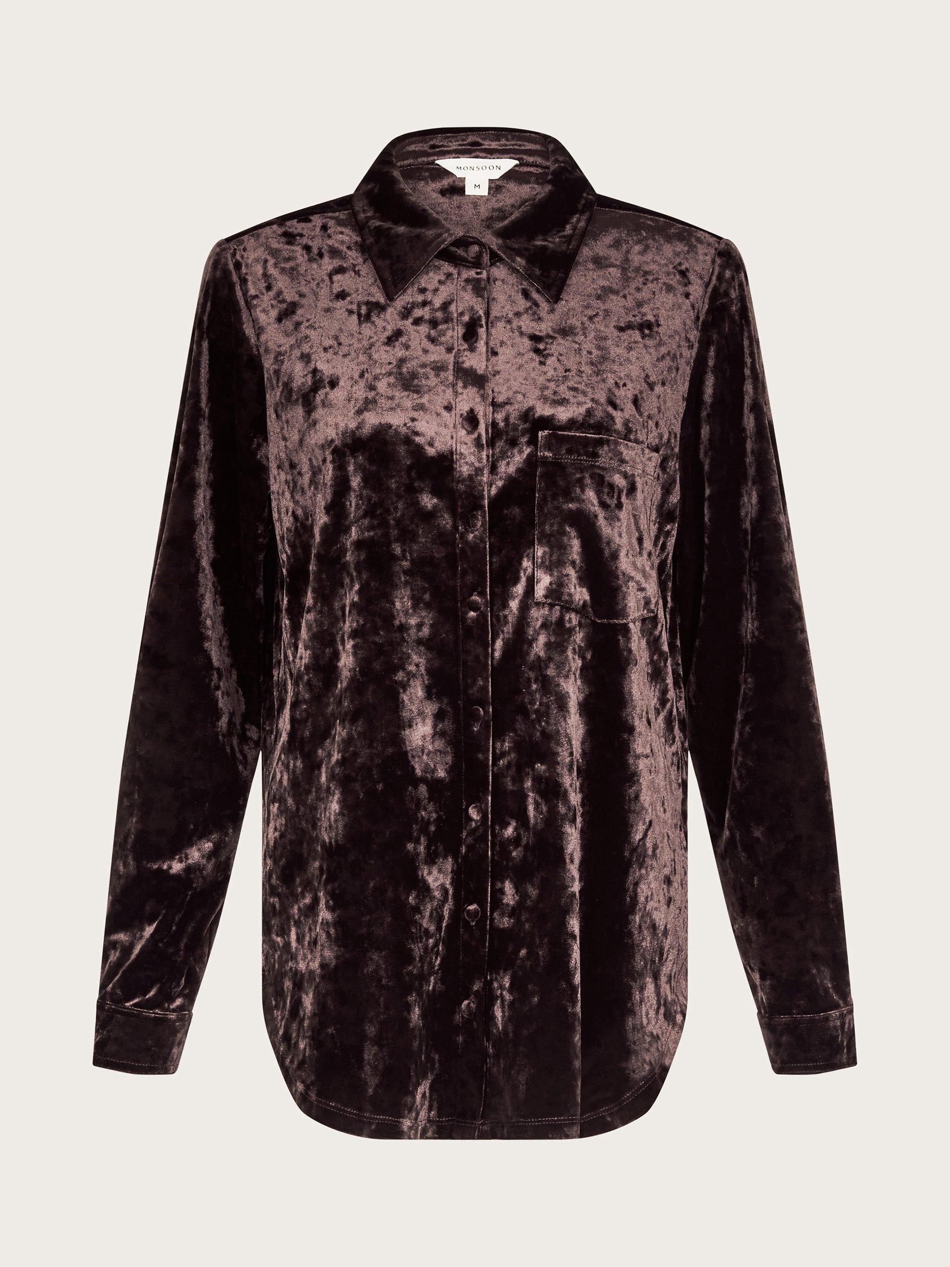 Product image 5 of 5, which shows Monsoon Vida Crushed Velvet Shirt, Chocolate, M