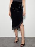 Monsoon Tia Tassel Trim Velvet Midi Skirt, Black