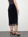 Monsoon Tia Tassel Trim Velvet Midi Skirt, Black