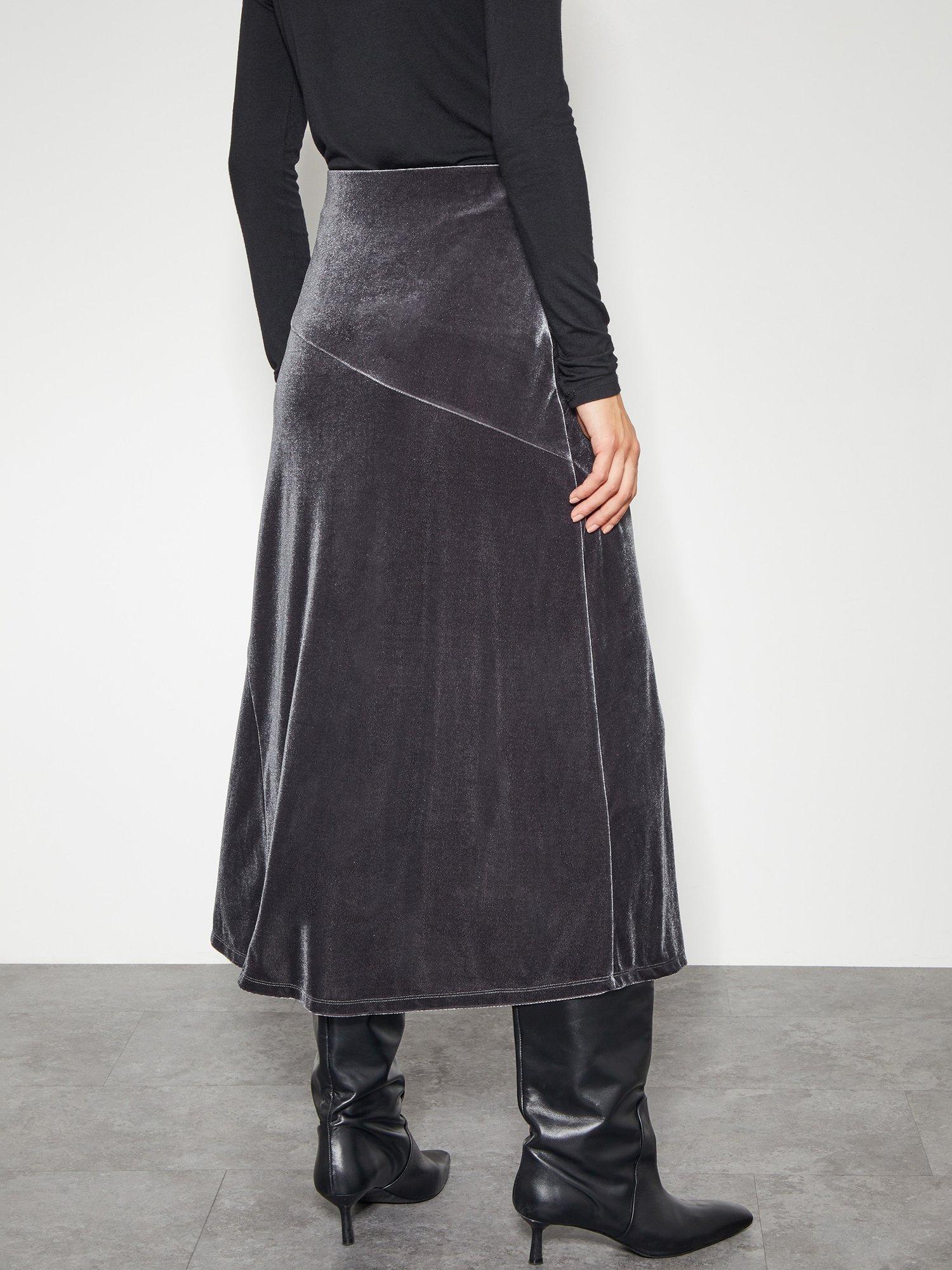 Monsoon Viola Velvet Skirt Silver