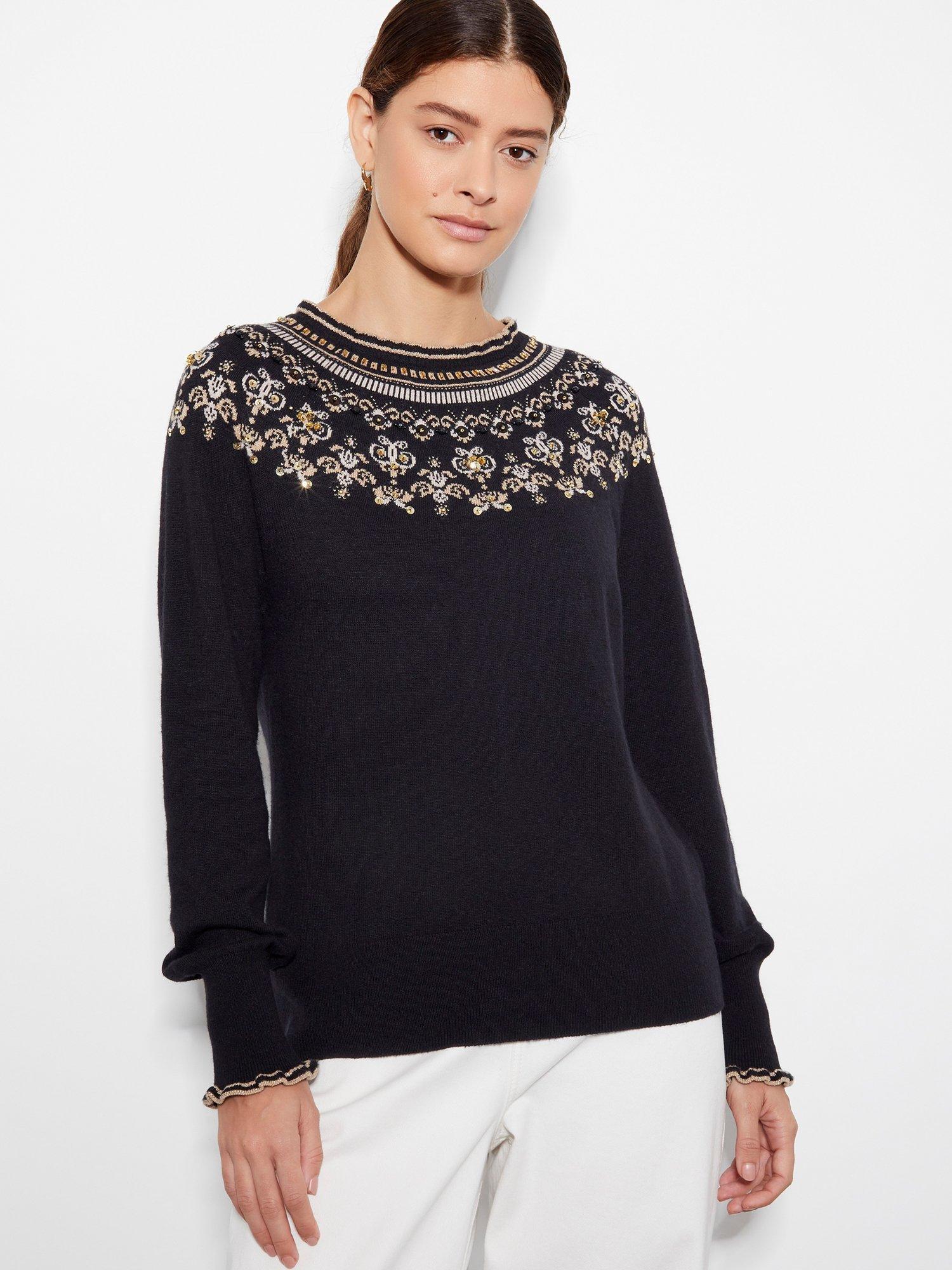 Monsoon Flo Fair Isle Jumper, Black/Multi