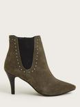 Monsoon Oriana Suede Slim Kitten Heeled Ankle Boots, Khaki