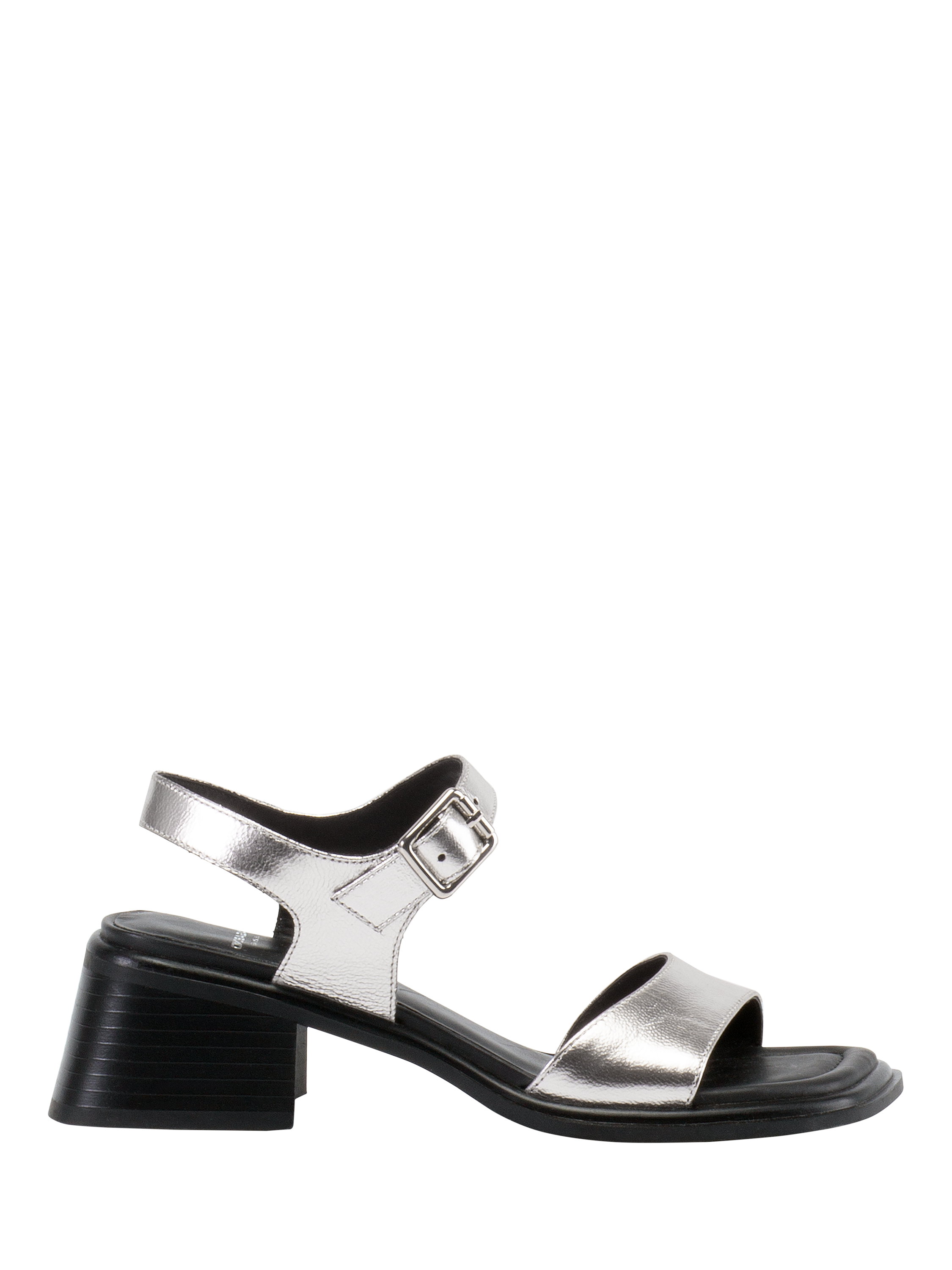 Product image 1 of 3, which shows Vagabond Shoemakers Ines Metallic Leather Block Heeled Sandals, Silver, 4