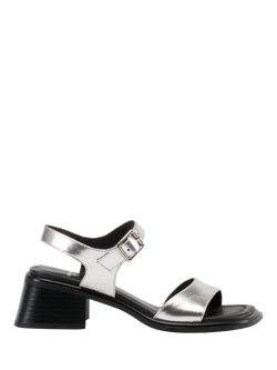 Vagabond Shoemakers Ines Metallic Leather Block Heeled Sandals, Silver, Silver