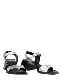 Vagabond Shoemakers Ines Metallic Leather Block Heeled Sandals, Silver - view 2, Silver
