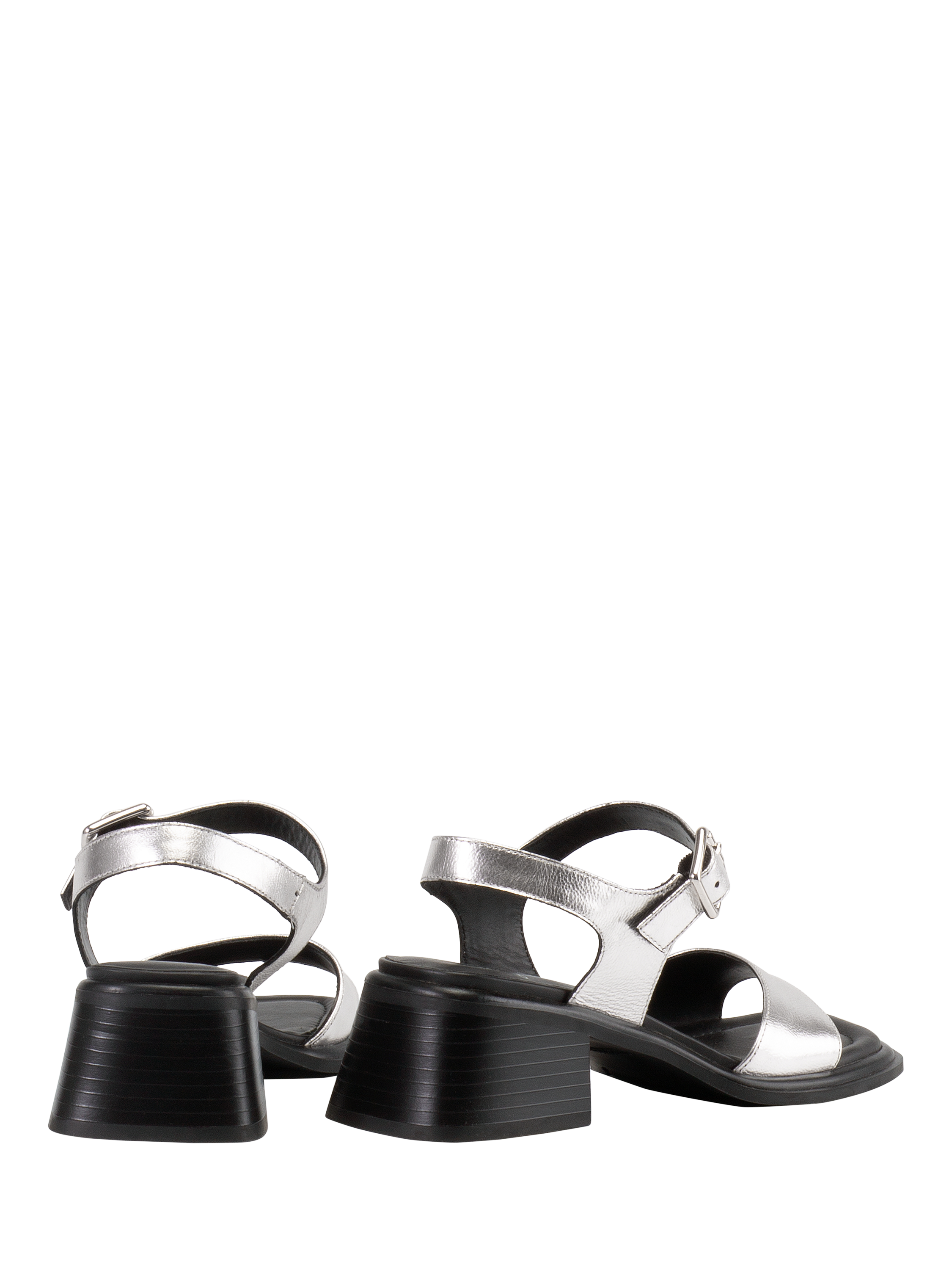 Product image 3 of 3, which shows Vagabond Shoemakers Ines Metallic Leather Block Heeled Sandals, Silver, 4