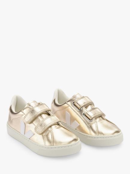 VEJA Kids' Esplar Leather Trainers, Plastine/White - view 2, Platine White