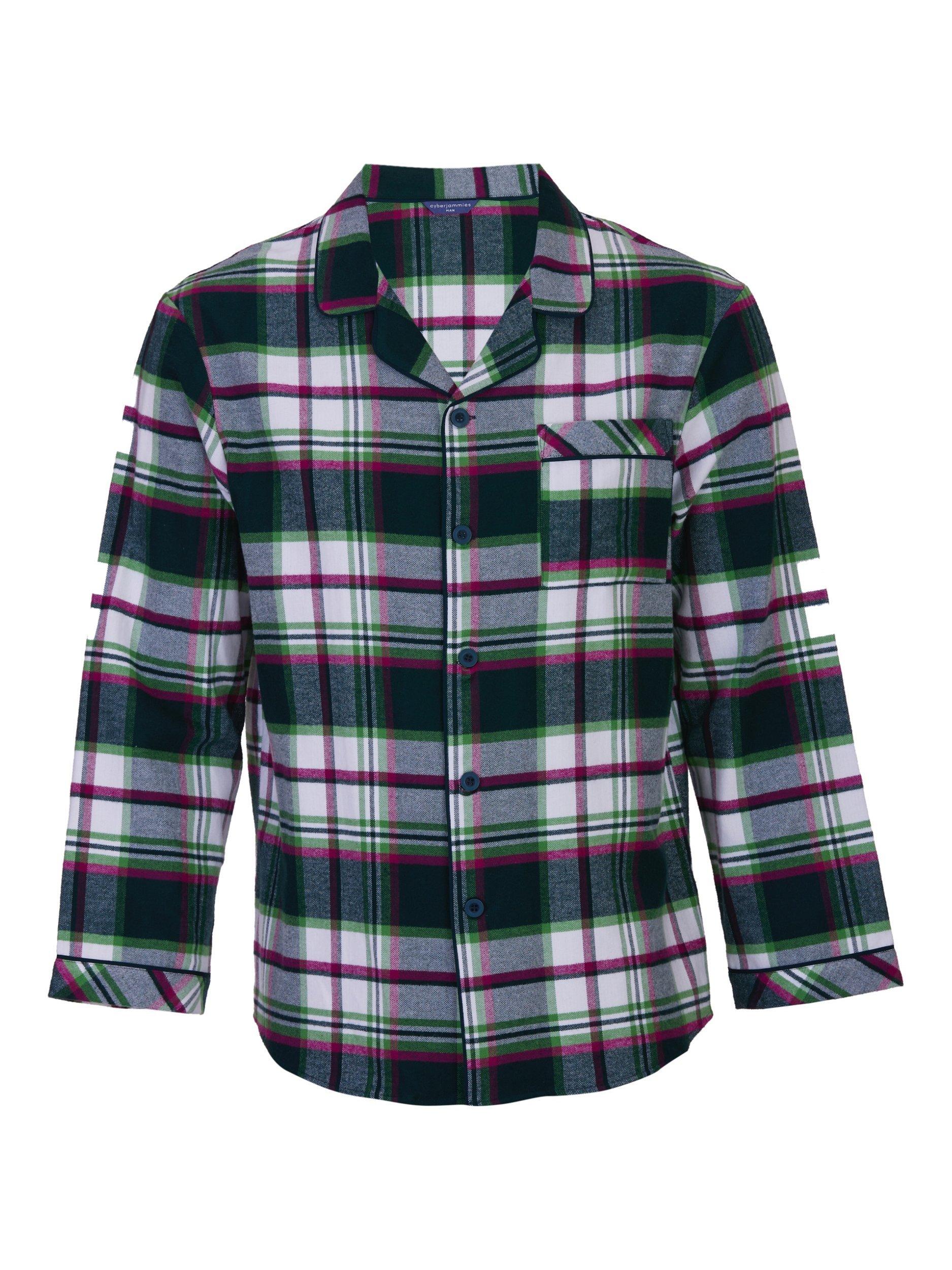 Product image 4 of 4, which shows Cyberjammies Forrest Check Pyjama Top, Green, S