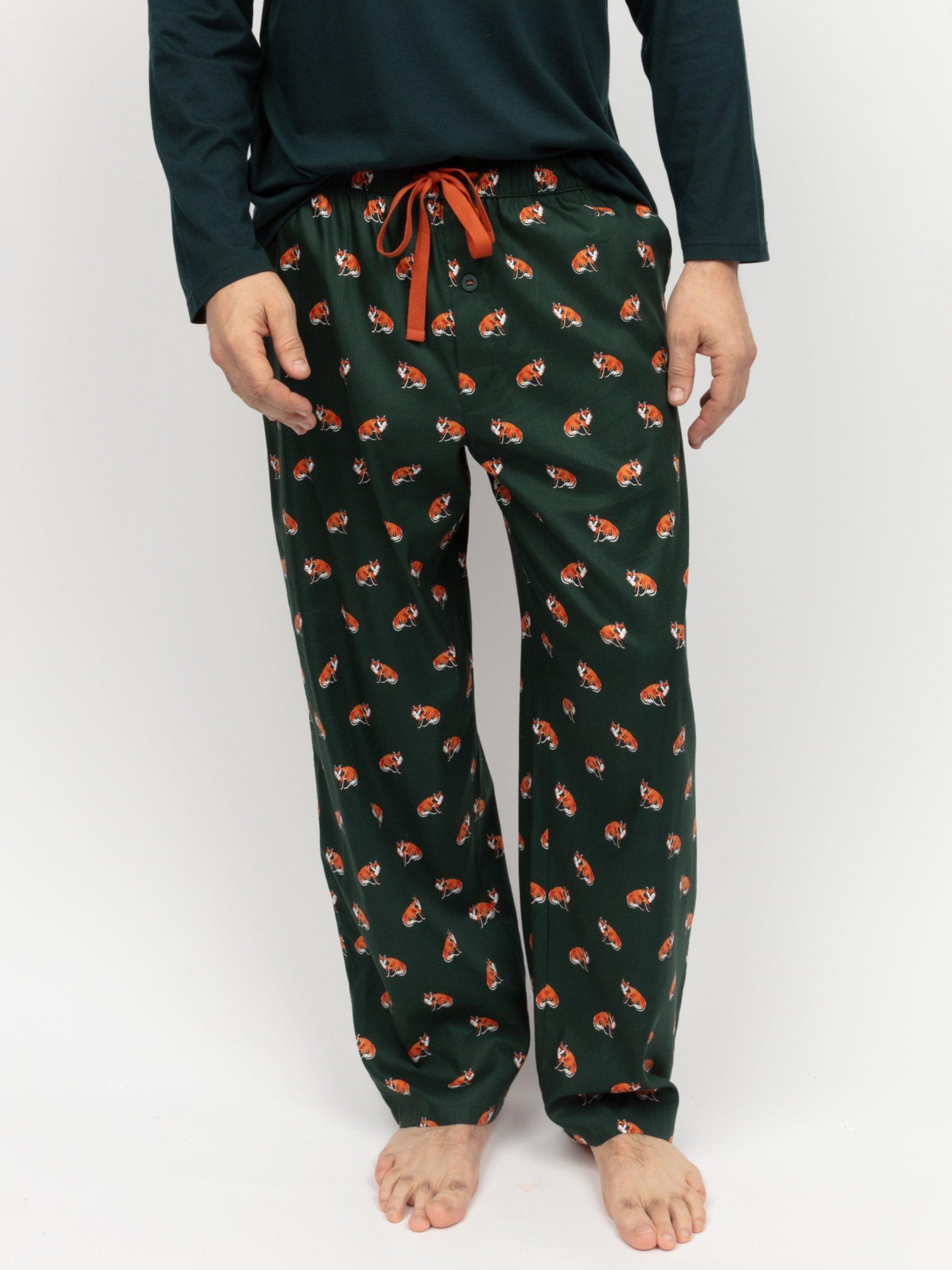 Product image 2 of 4, which shows Cyberjammies Forrest Fox Print Pyjama Bottoms, Green, S