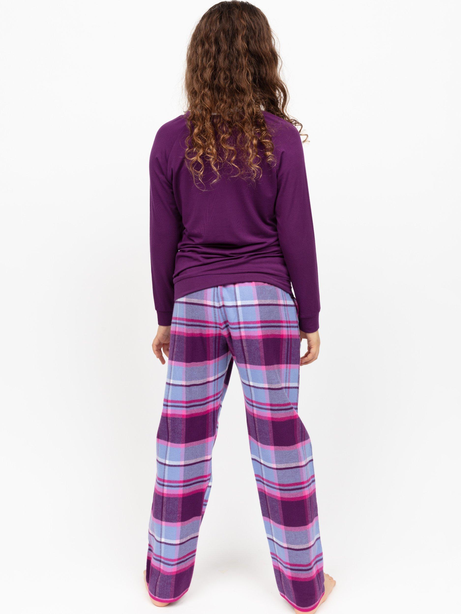 Product image 2 of 3, which shows Minijammies Kids' Check Pyjama Set, Purple, 2-3 years