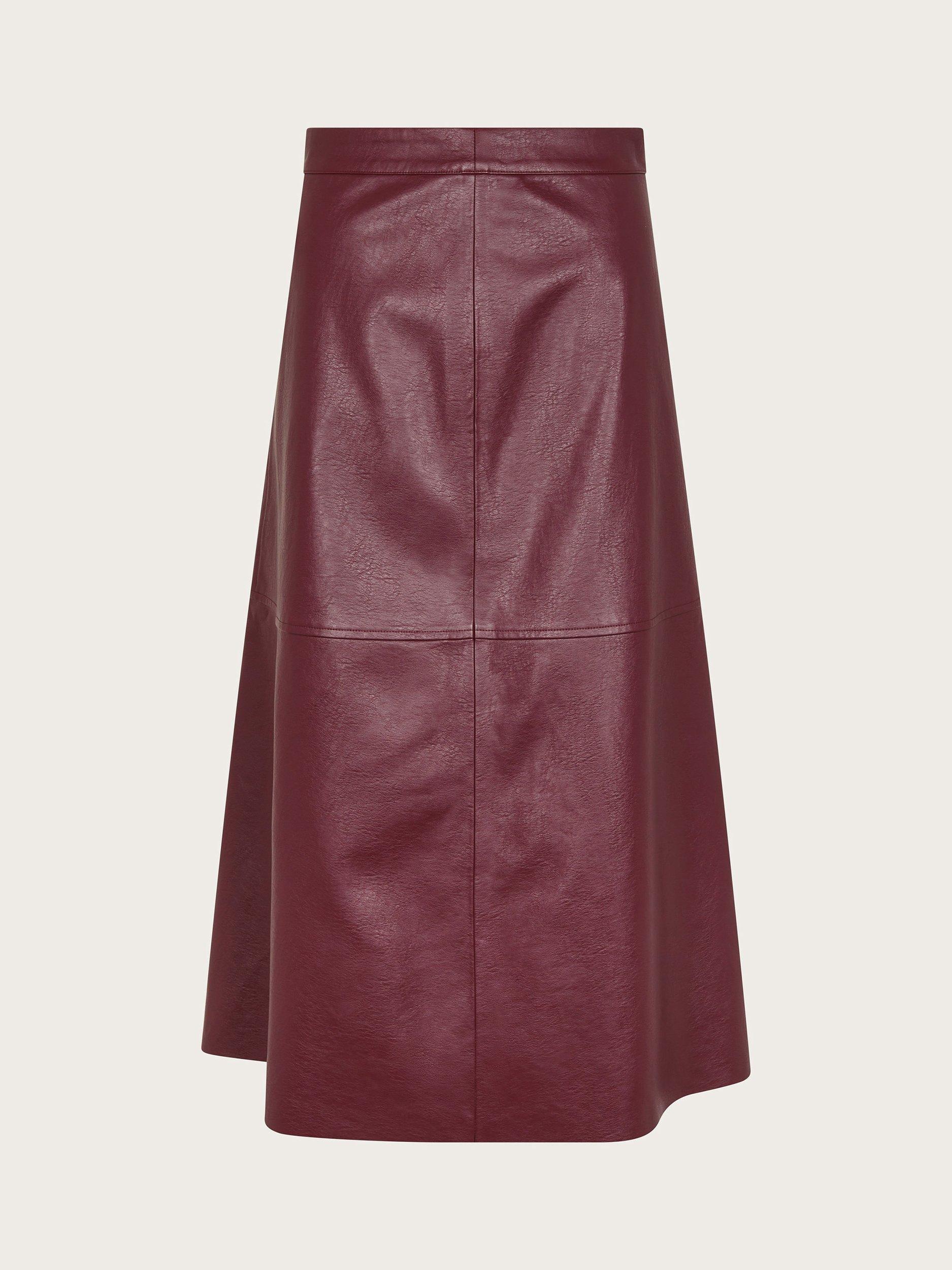 Product image 4 of 5, which shows Monsoon Pippa Leather Midi Skirt, Burgundy, 24