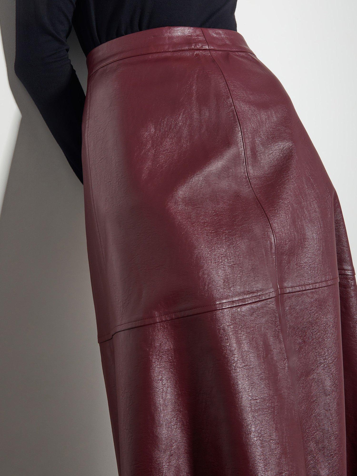 Product image 5 of 5, which shows Monsoon Pippa Leather Midi Skirt, Burgundy, 24