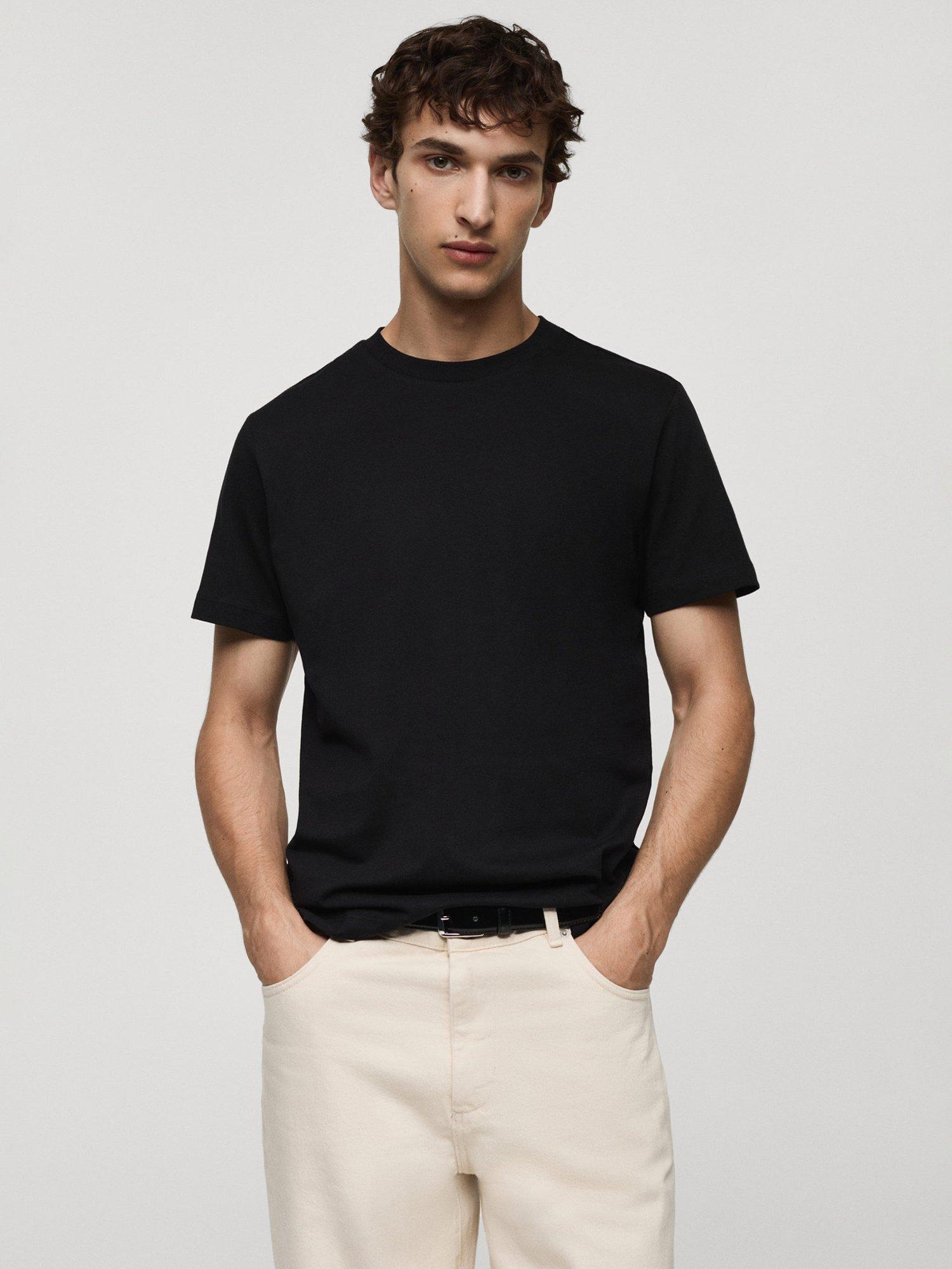 Mango Cherlo Cotton Crew Neck Tee, Black