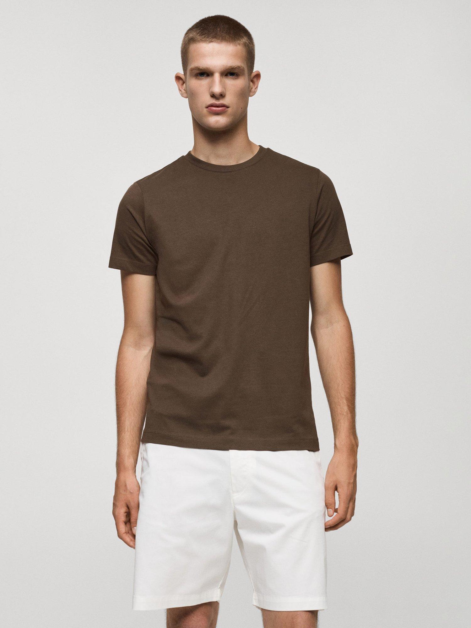 Mango Cherlo Cotton Crew Neck Tee, Brown