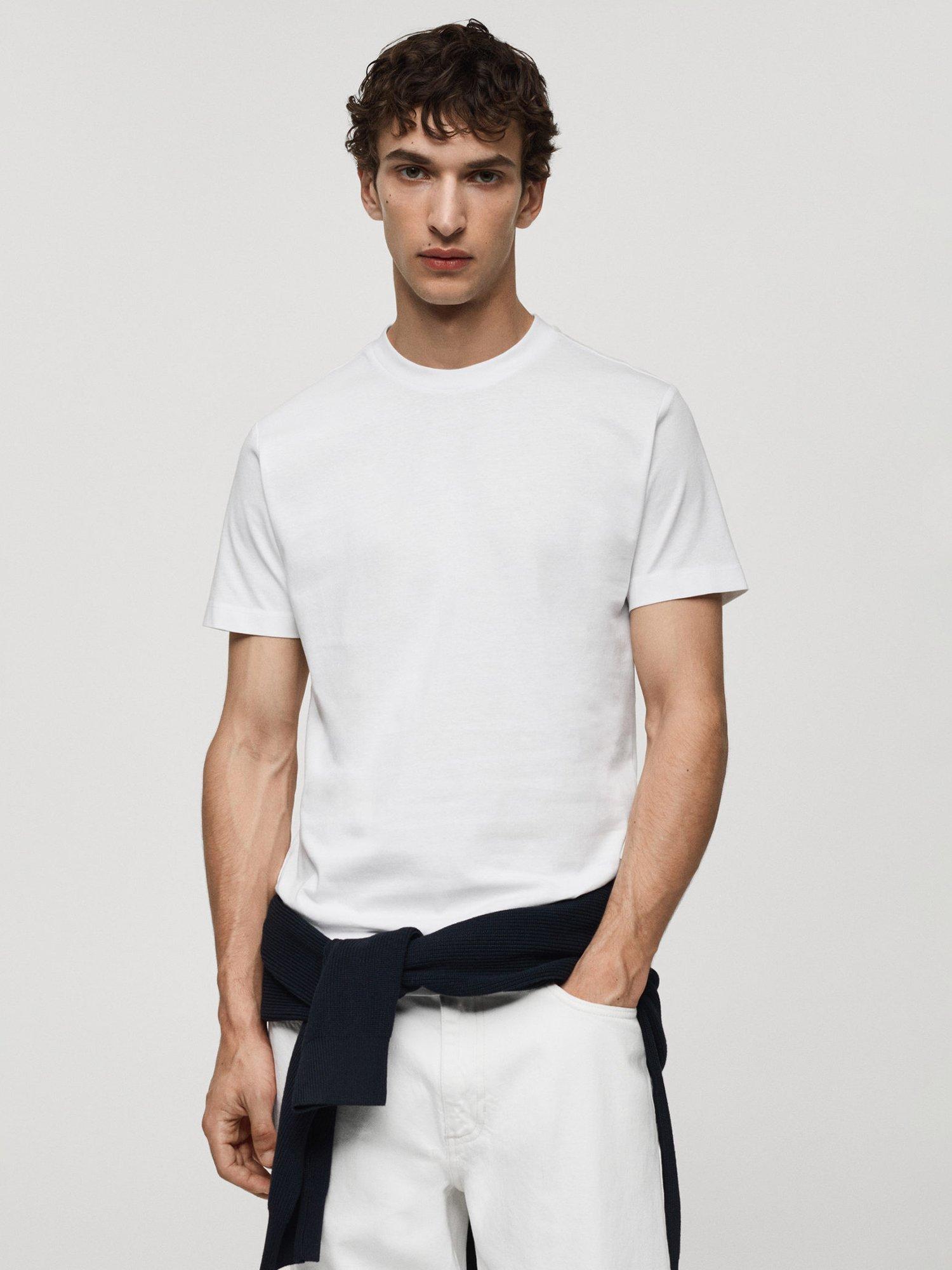 Mango Cherlo Cotton Crew Neck Tee, White