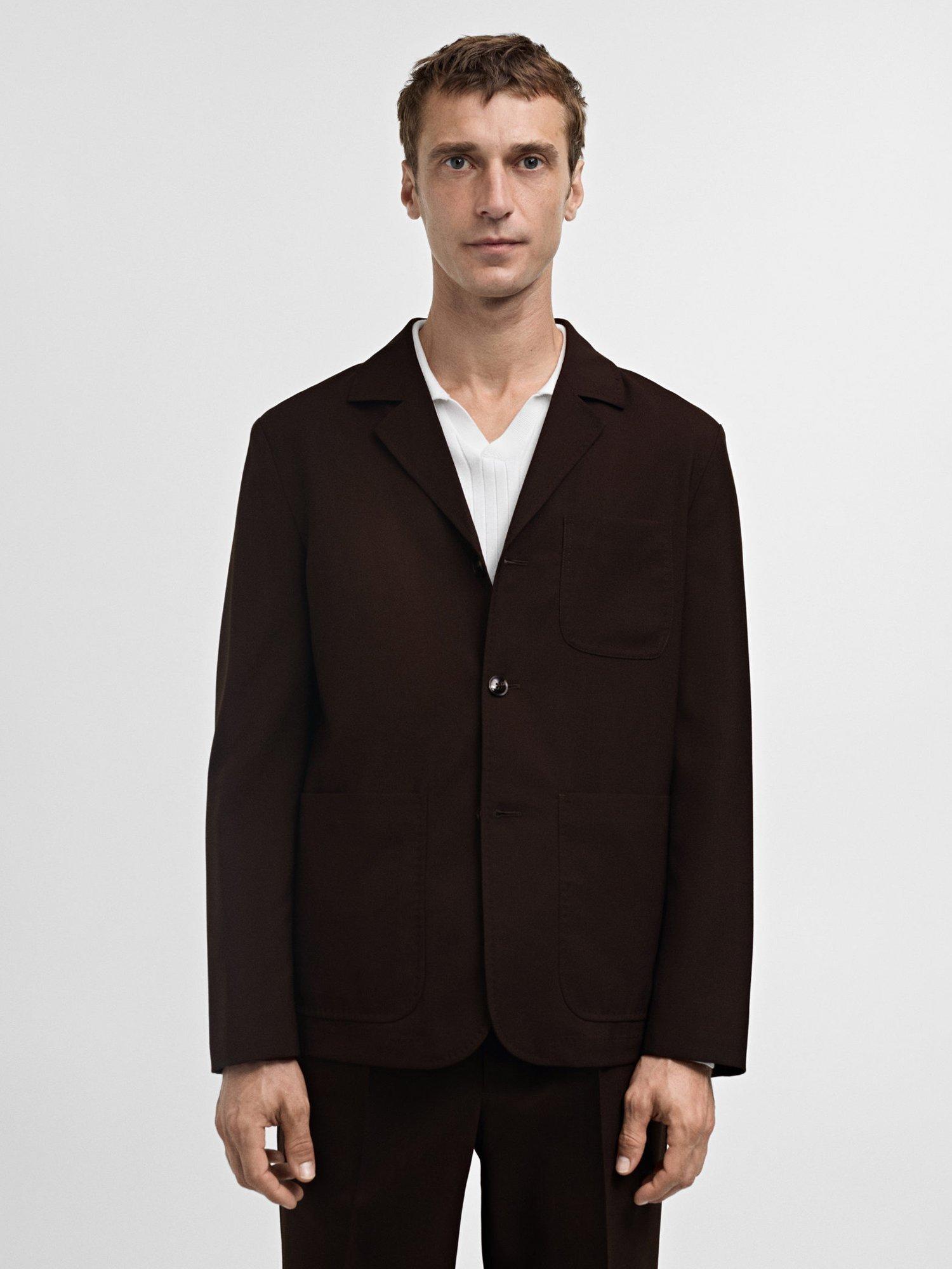 Product image 1 of 9, which shows Mango Garda Regular Fit Wool Blazer, Brown, 36