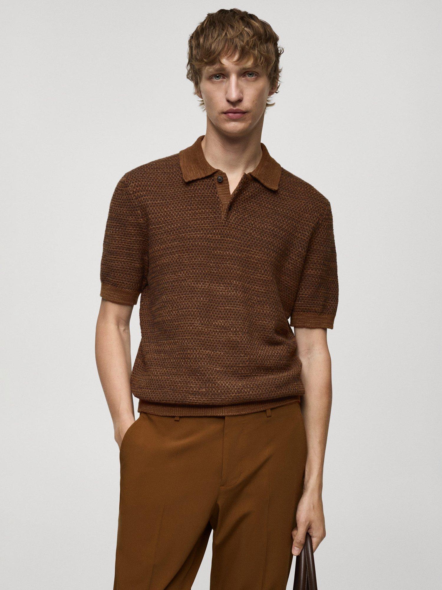 Mango Calvet Cotton Blend Polo Shirt, Brown