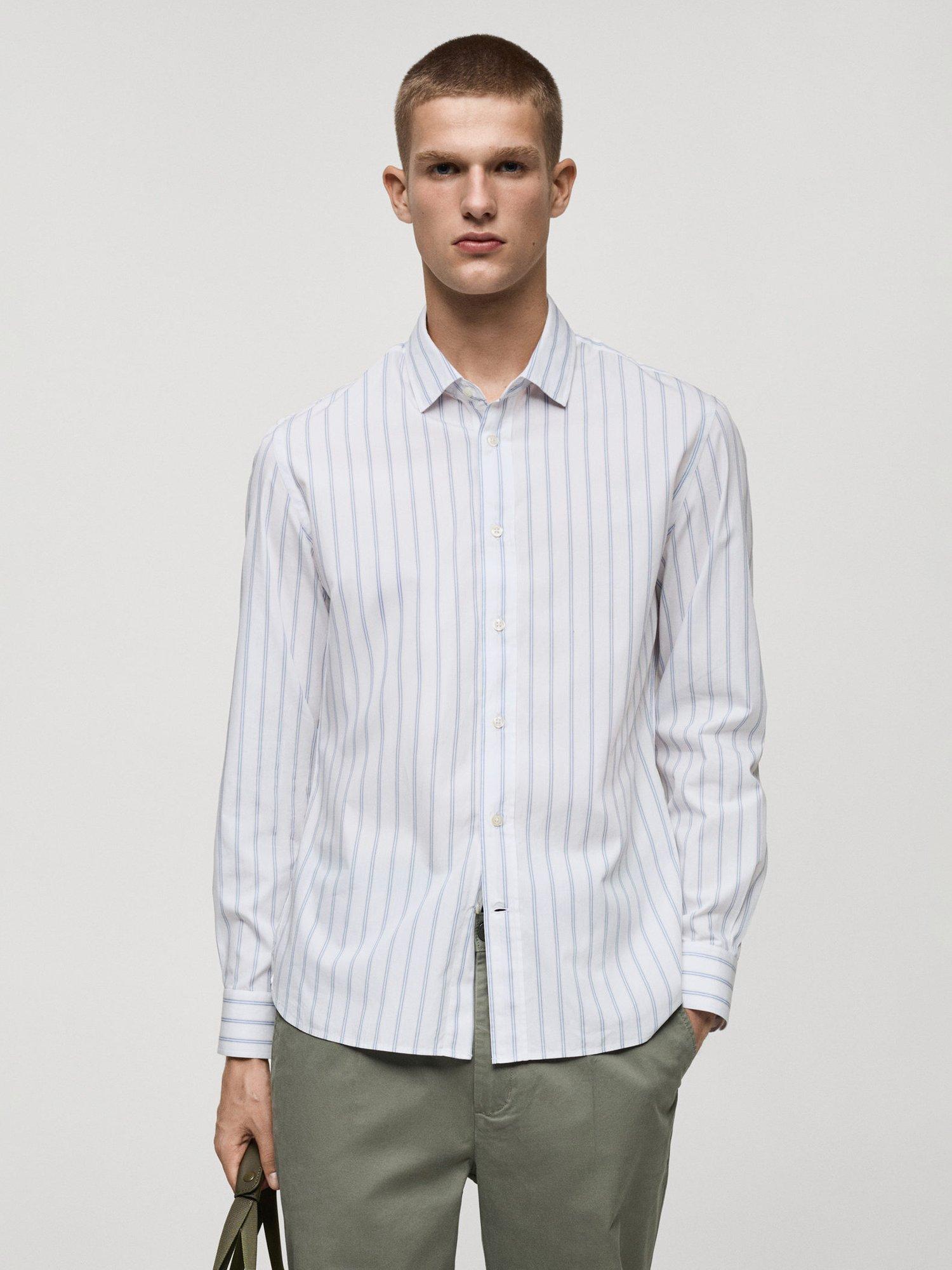 Mango Avignon Cotton Regular Fit Stripe Shirt, Lt-pastel Blue