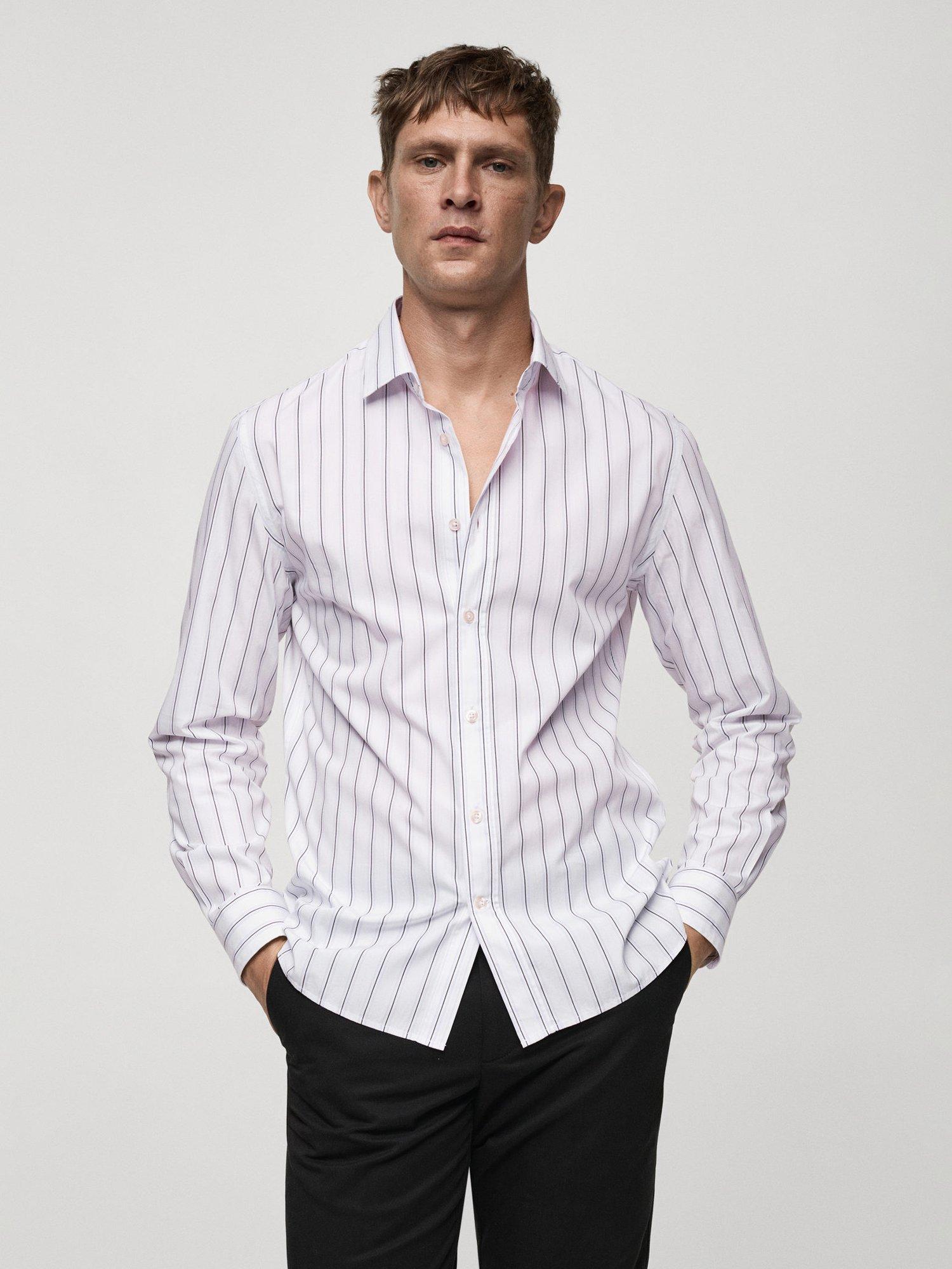 Mango Avignon Cotton Regular Fit Stripe Shirt, Medium Purple