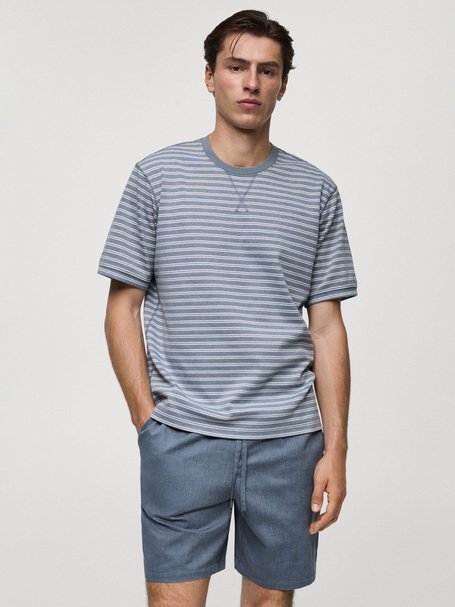 Mango RusticT-Shirt & Shorts Pyjama Set, Medium Blue