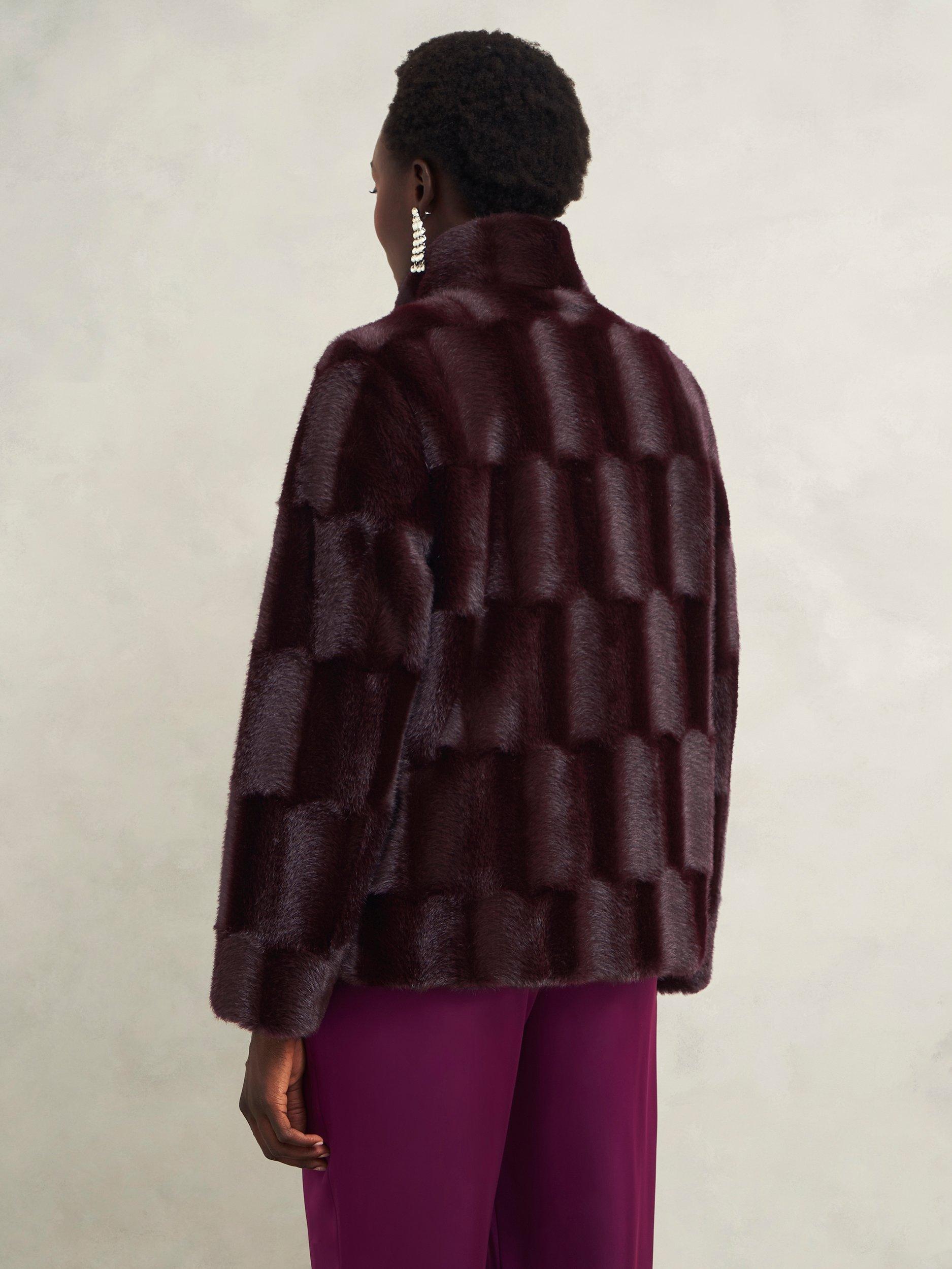 Product image 2 of 7, which shows Hobbs Andrea Faux Fur Coat, Wine, XS