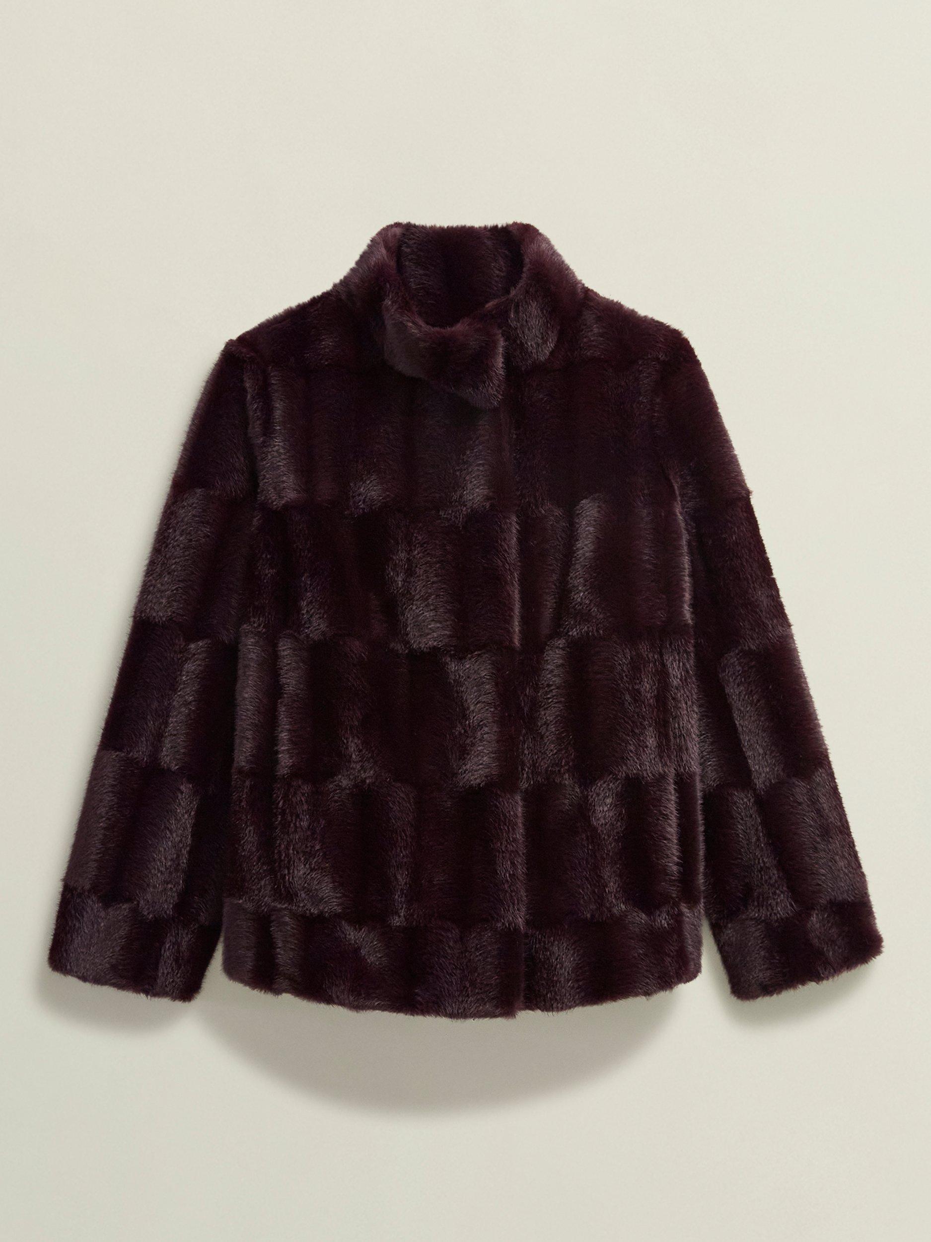 Product image 4 of 7, which shows Hobbs Andrea Faux Fur Coat, Wine, XS