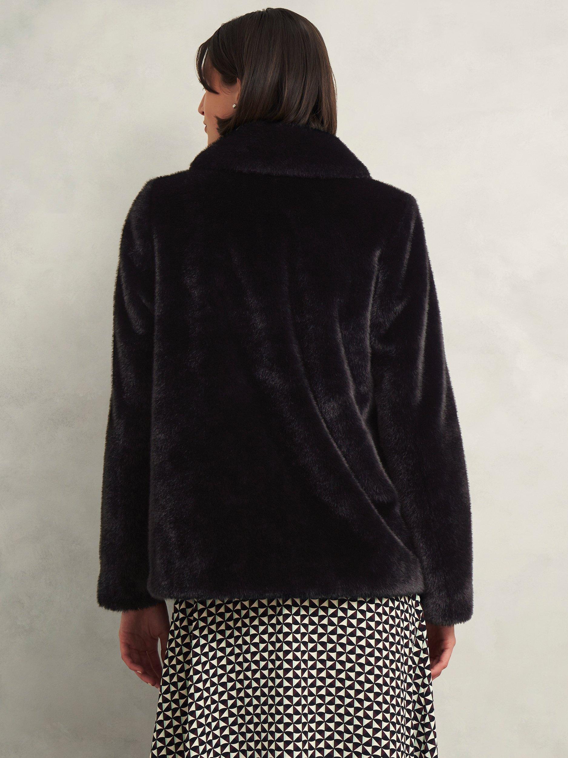 Product image 2 of 6, which shows Hobbs Dania Faux Fur Coat, Black, L