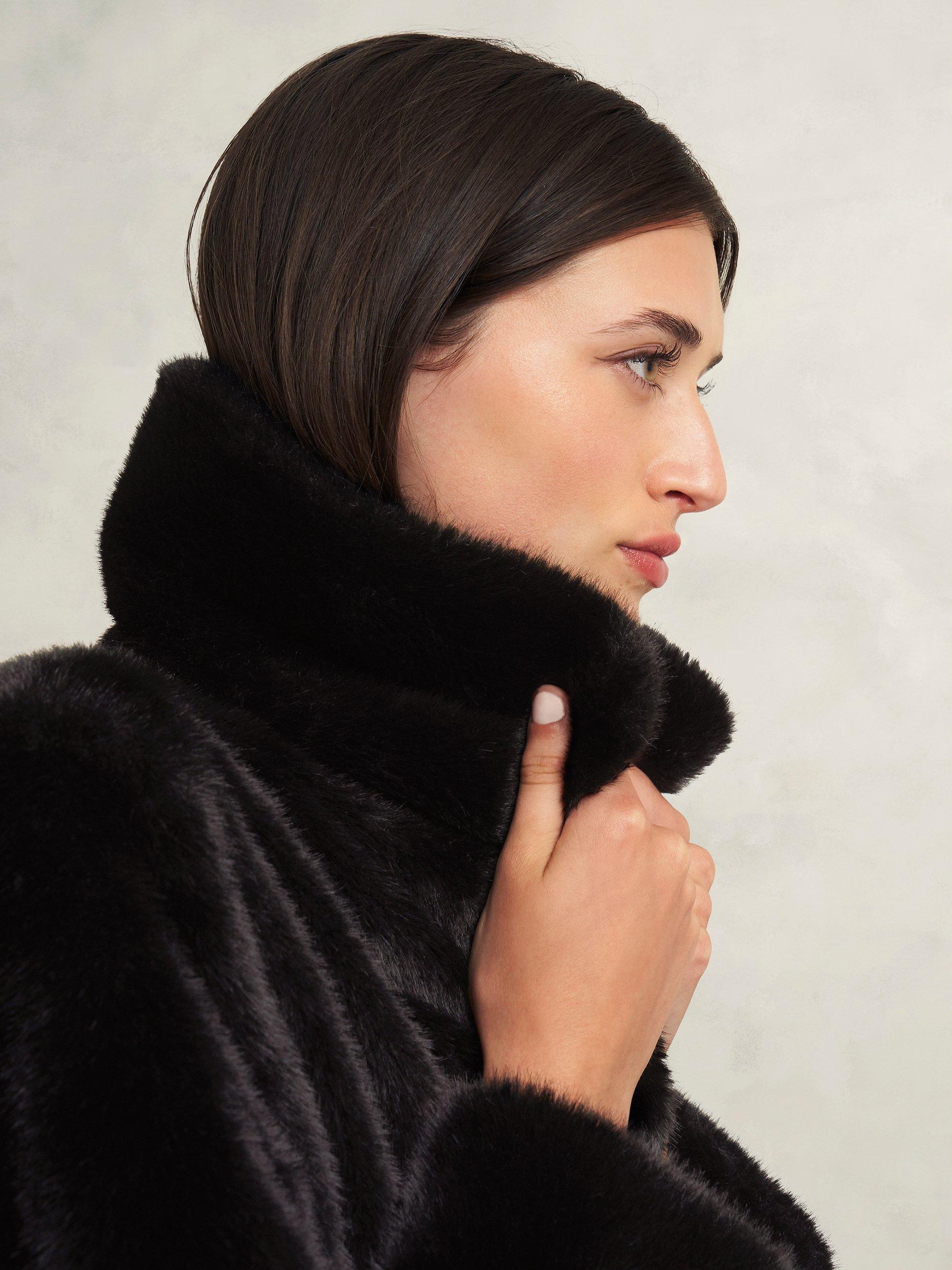 Product image 5 of 6, which shows Hobbs Dania Faux Fur Coat, Black, L