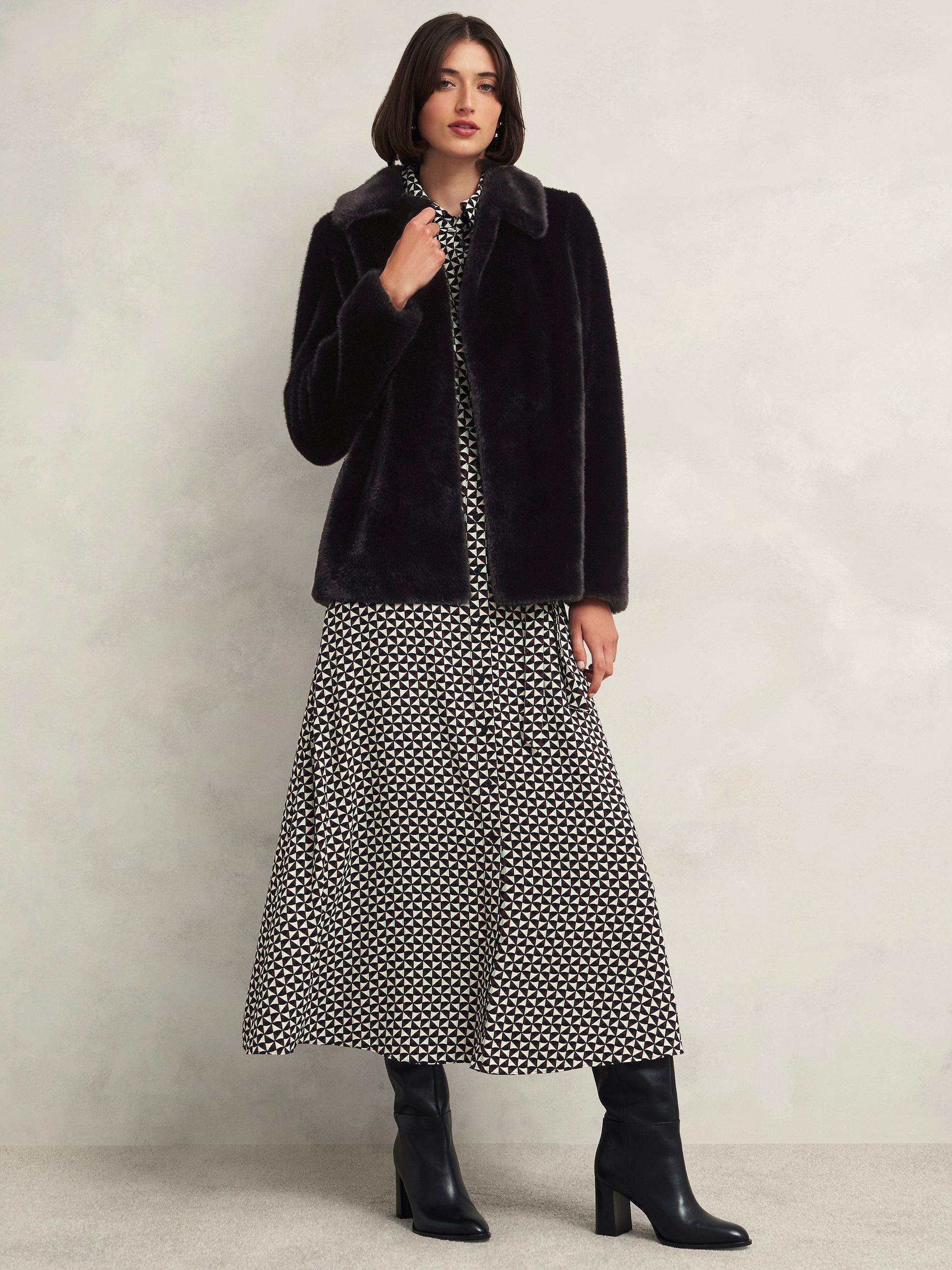 Product image 6 of 6, which shows Hobbs Dania Faux Fur Coat, Black, L