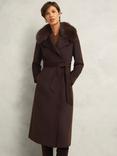 Hobbs Livia Faux Fur Collar Pure Wool Coat, Alder Brown