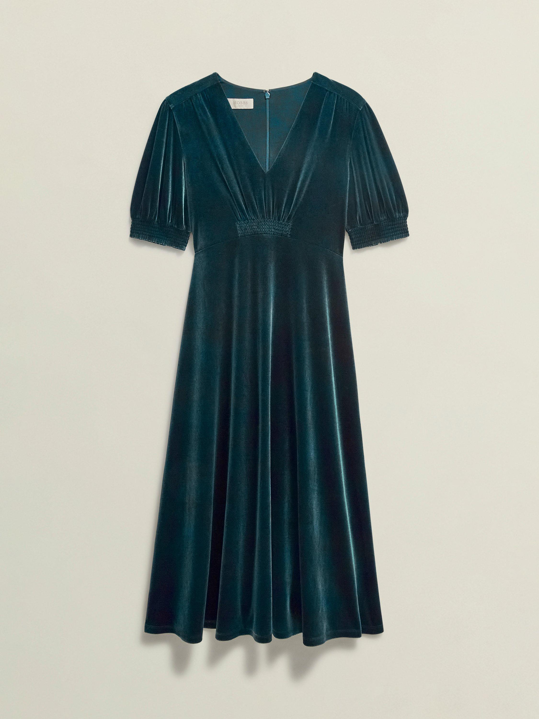 Hobbs Petite Dormer Velvet Dress Evergreen