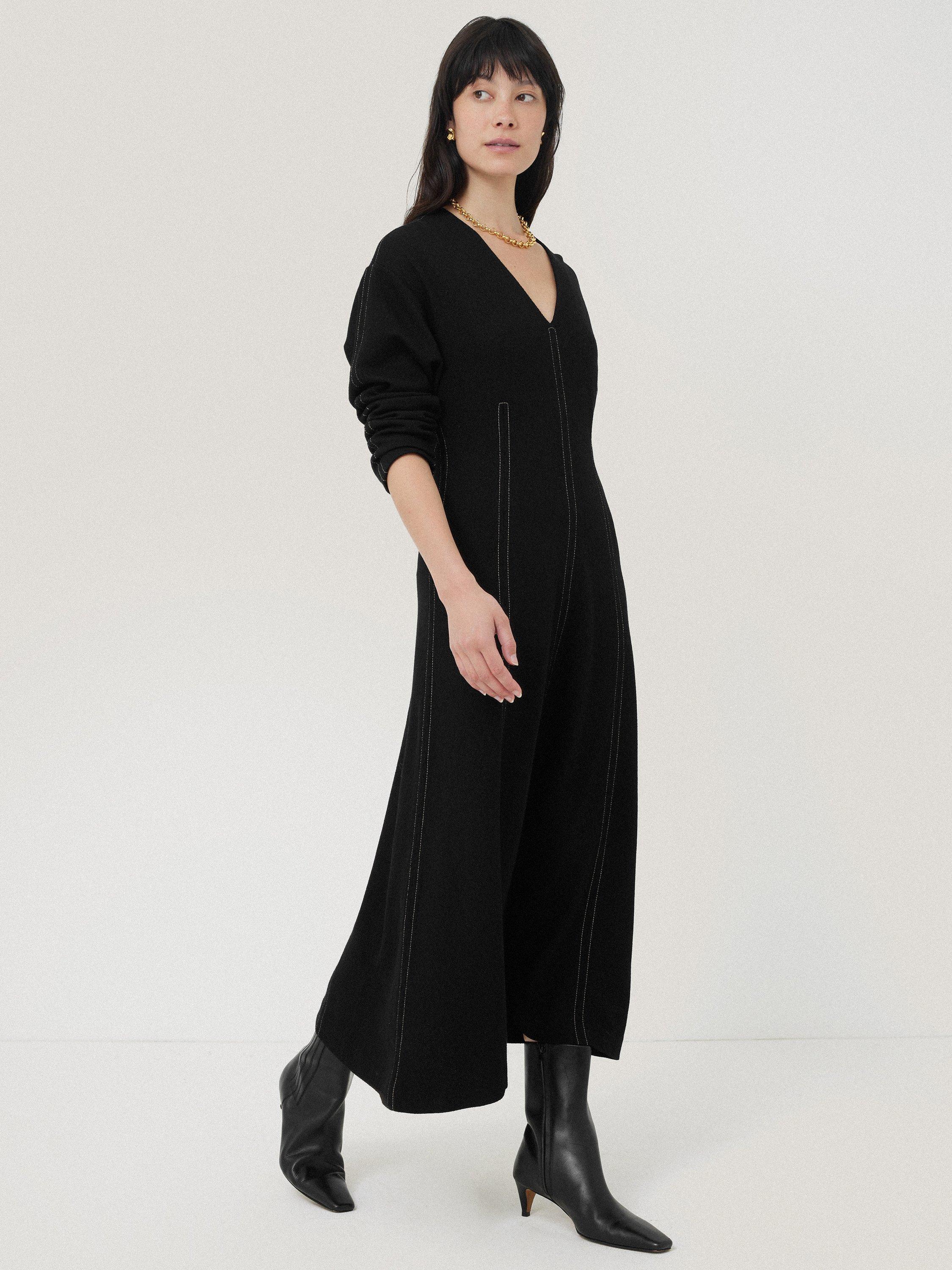 Product image 1 of 7, which shows Jigsaw Contrast Stitch Batwing Dress, Black, XS