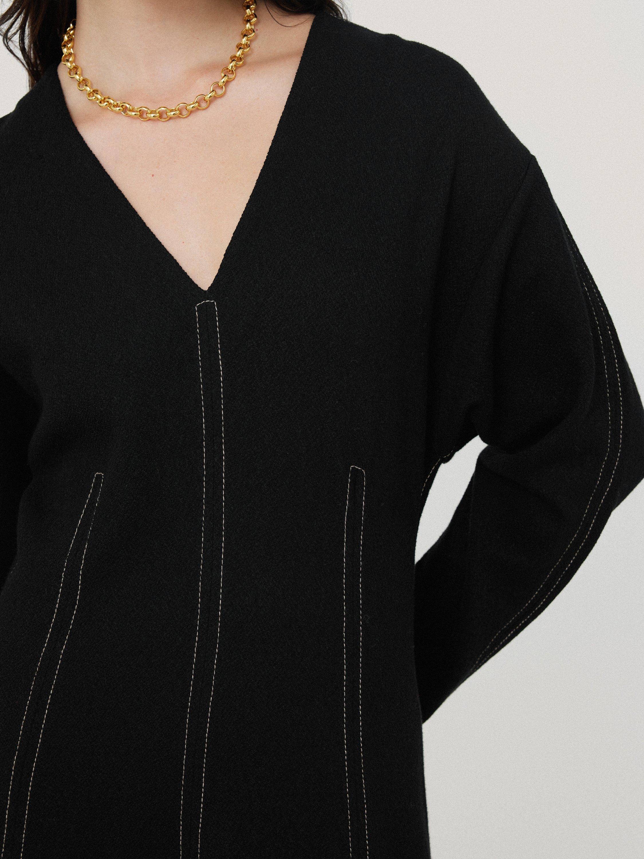 Product image 5 of 7, which shows Jigsaw Contrast Stitch Batwing Dress, Black, XS
