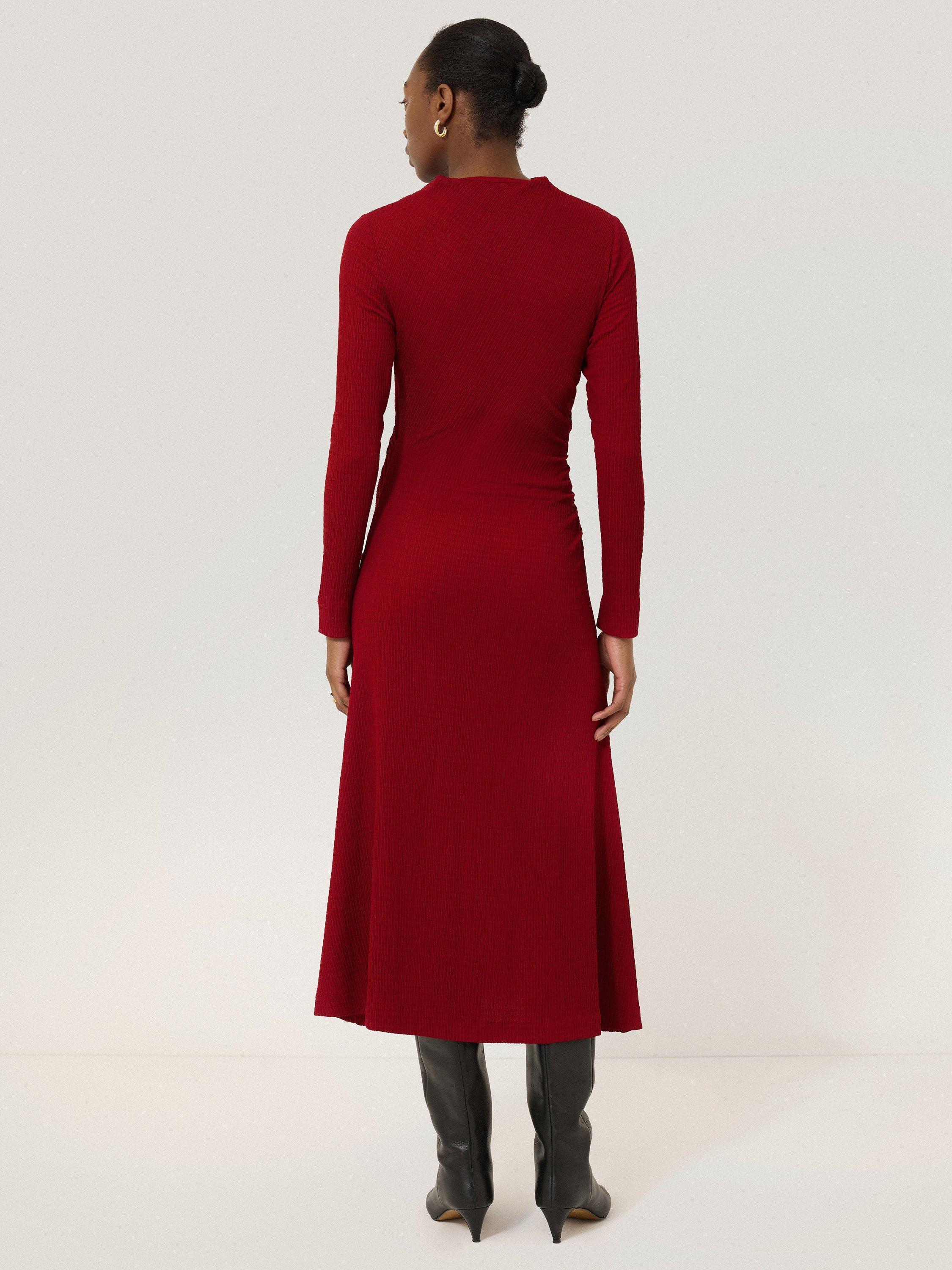 Jigsaw Crinkle Ruched Jersey Dress Red