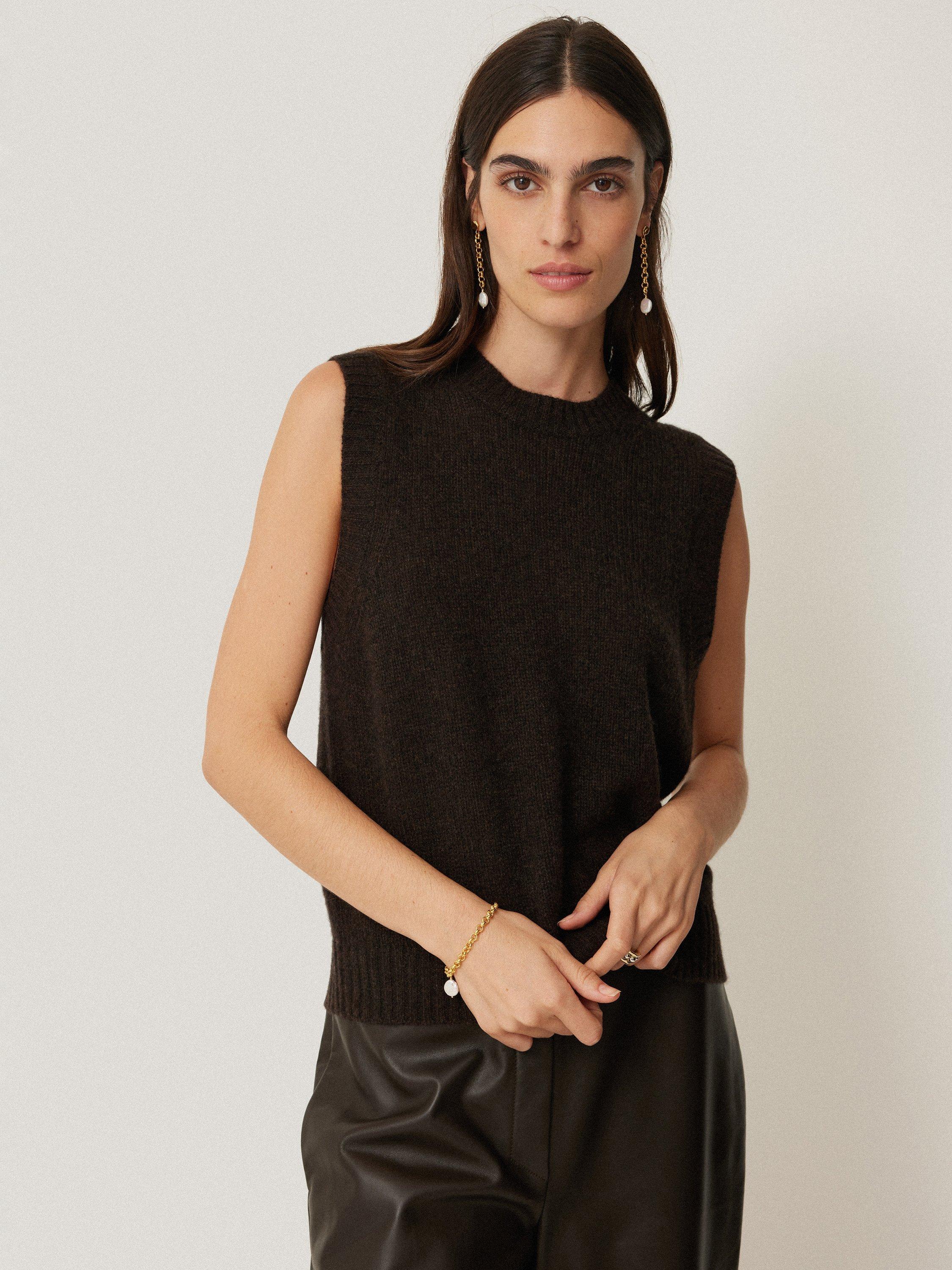 Product image 1 of 7, which shows Jigsaw Cashmere Crew Neck Tank Top, Dark Brown, M