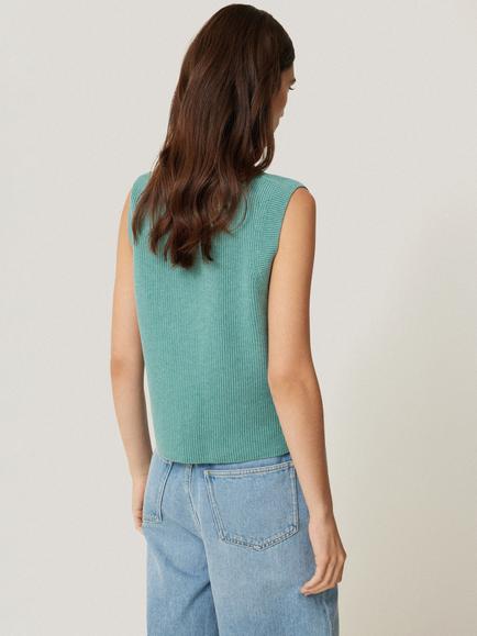 Jigsaw Cotton Wool Blend Rib Knit Tank Top - view 2, Duck Egg