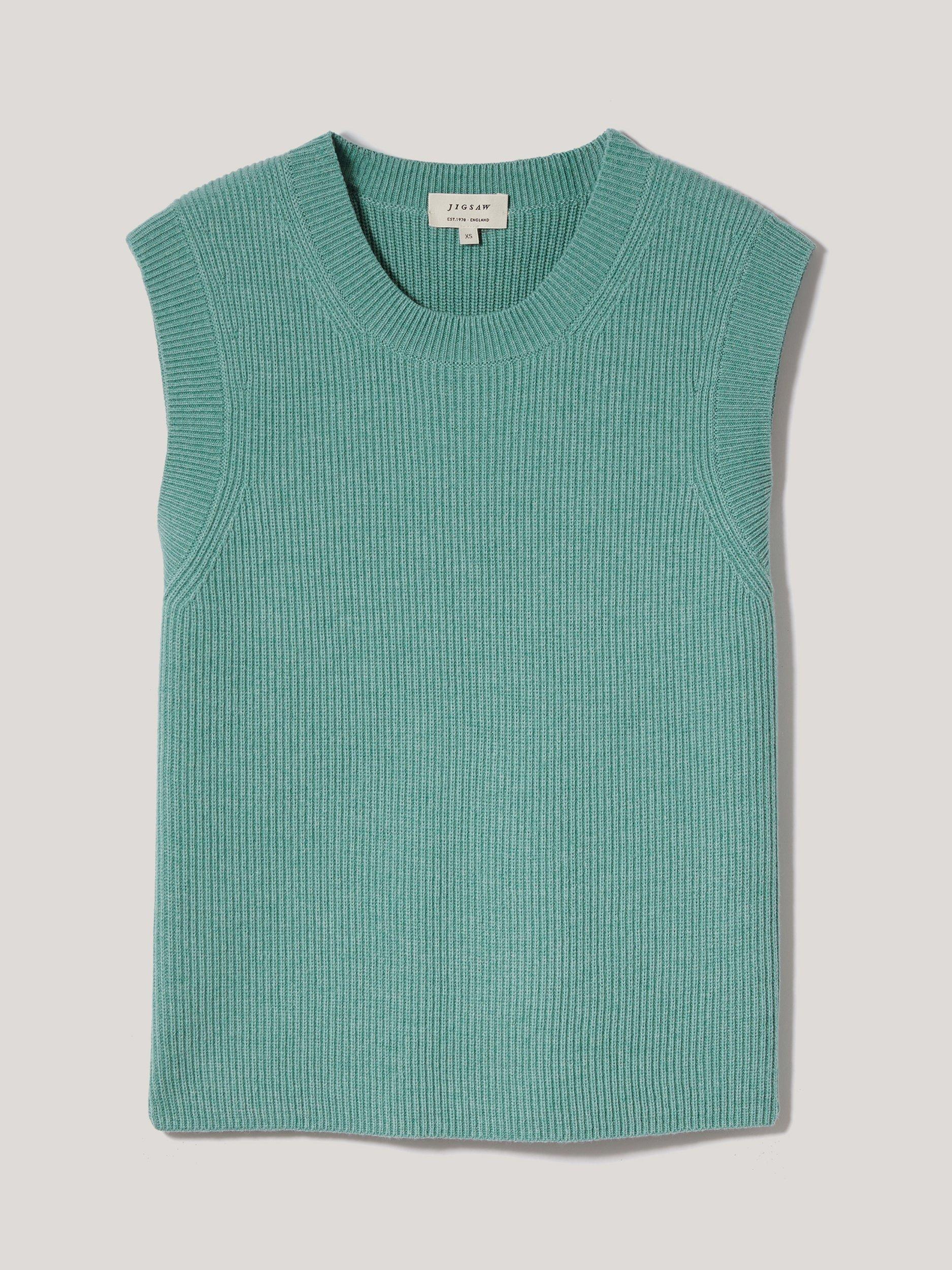 Product image 6 of 6, which shows Jigsaw Cotton Wool Blend Rib Knit Tank Top, Duck Egg, S