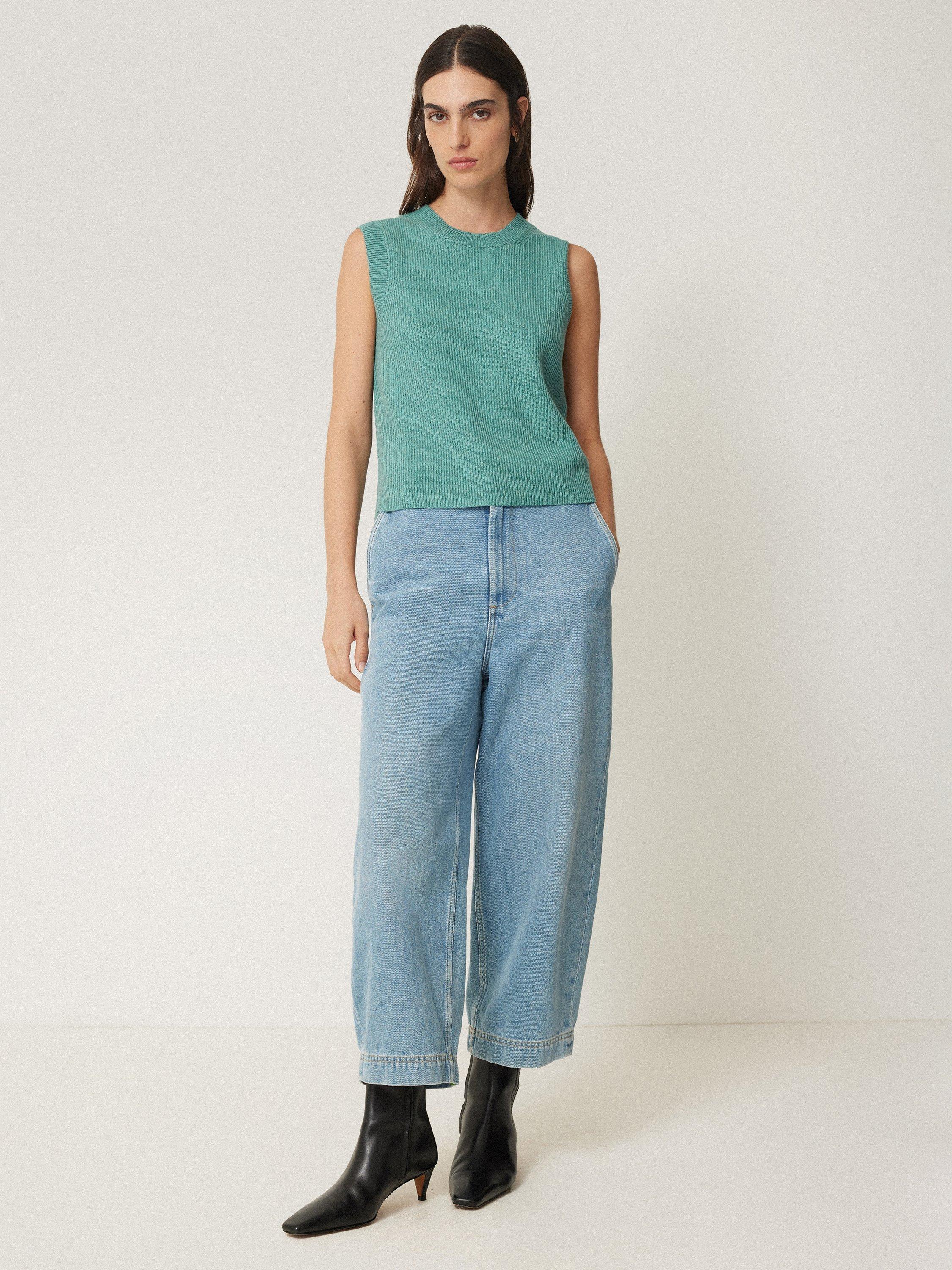Product image 5 of 6, which shows Jigsaw Cotton Wool Blend Rib Knit Tank Top, Duck Egg, S