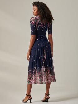Jolie Moi Stella Floral Print Wrap Mesh Maxi Dress, Navy/Pink - view 2, Navy/Pink