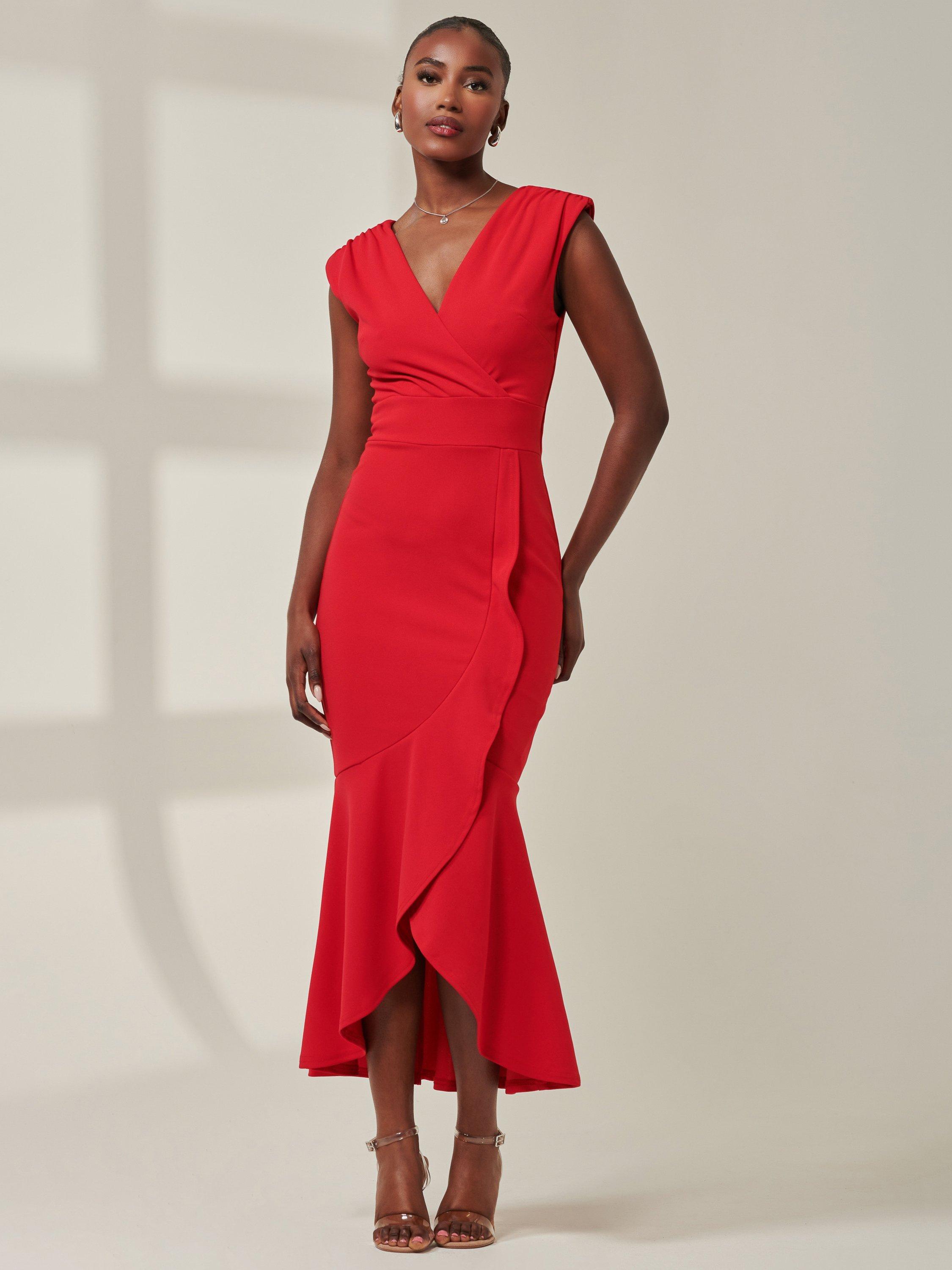 Jolie Moi Tara Sleeveless Draped Maxi Dress, Red