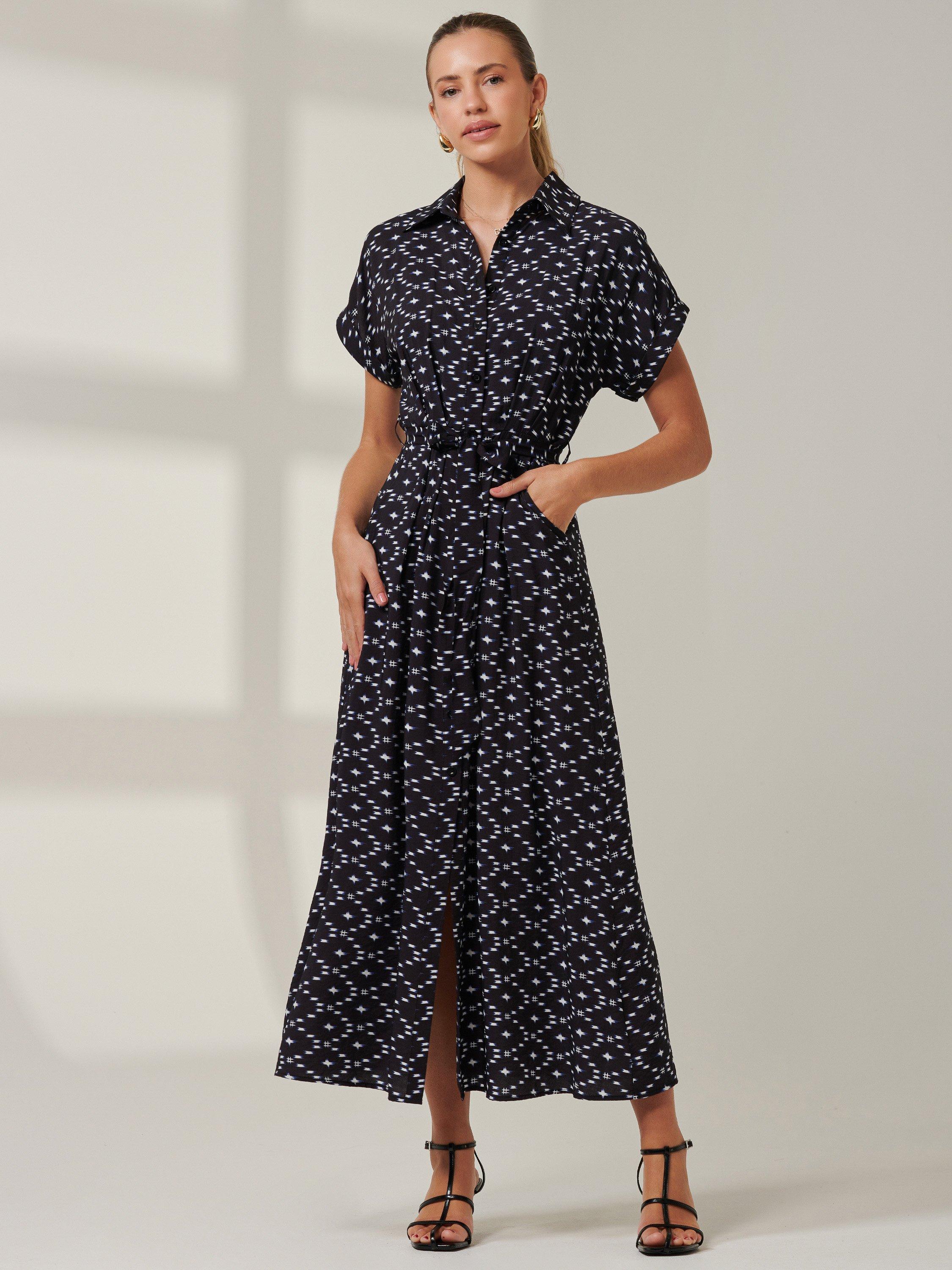 Jolie Moi Drop Shoulder Shirt Maxi Dress, Black/Multi