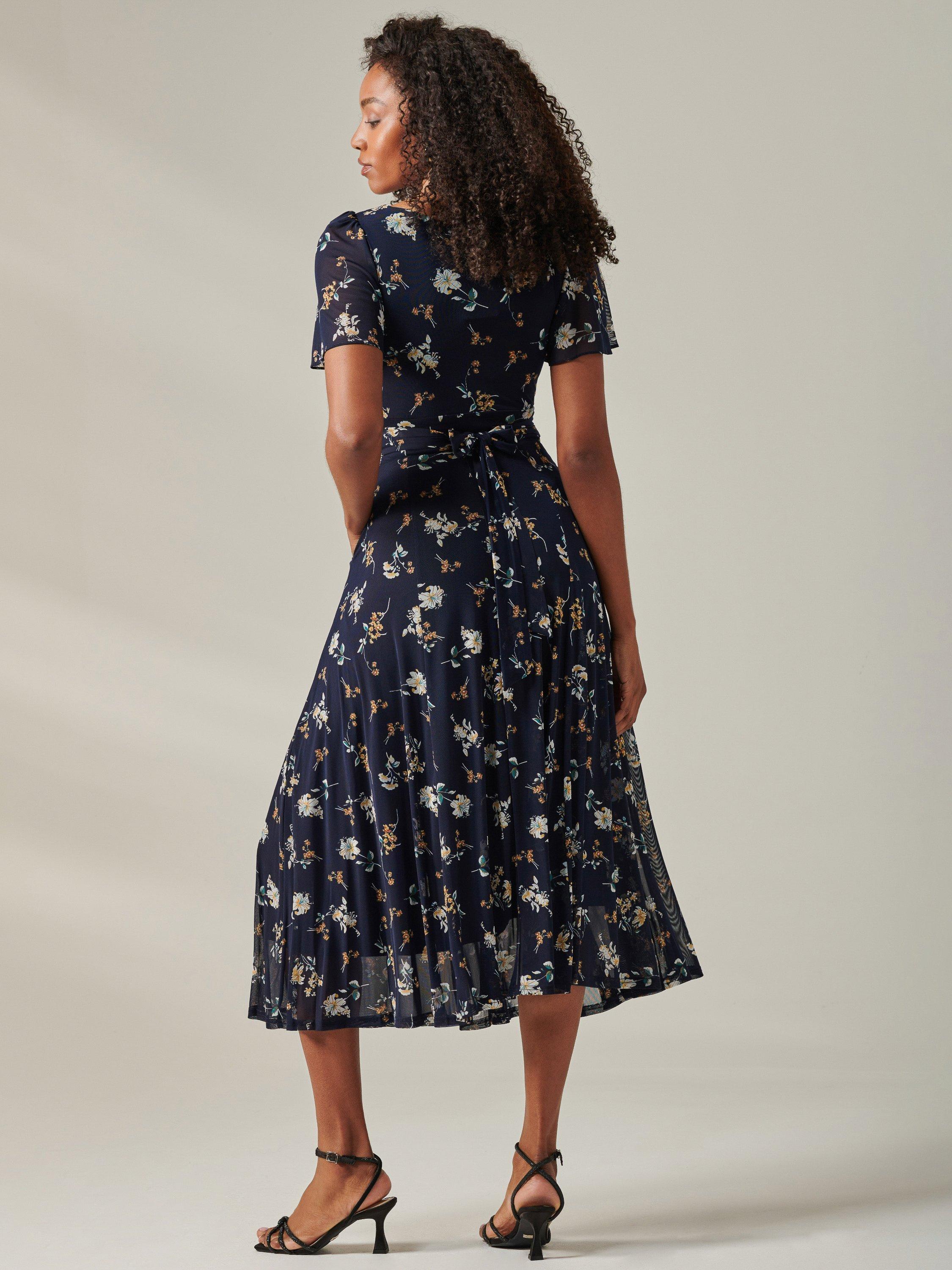 Product image 2 of 6, which shows Jolie Moi Harlie Floral Mesh Maxi Dress, Navy, 8