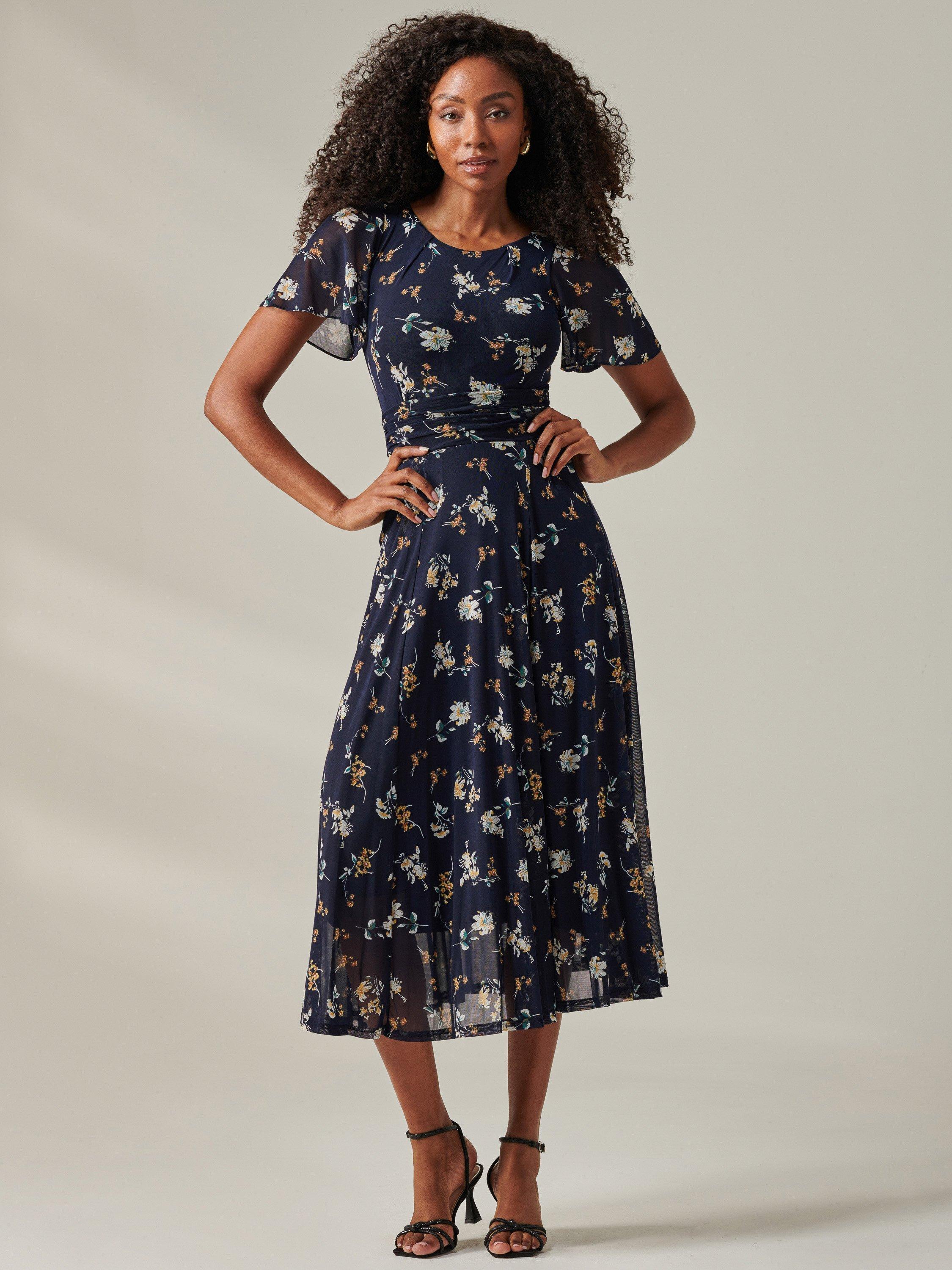 Product image 3 of 6, which shows Jolie Moi Harlie Floral Mesh Maxi Dress, Navy, 8