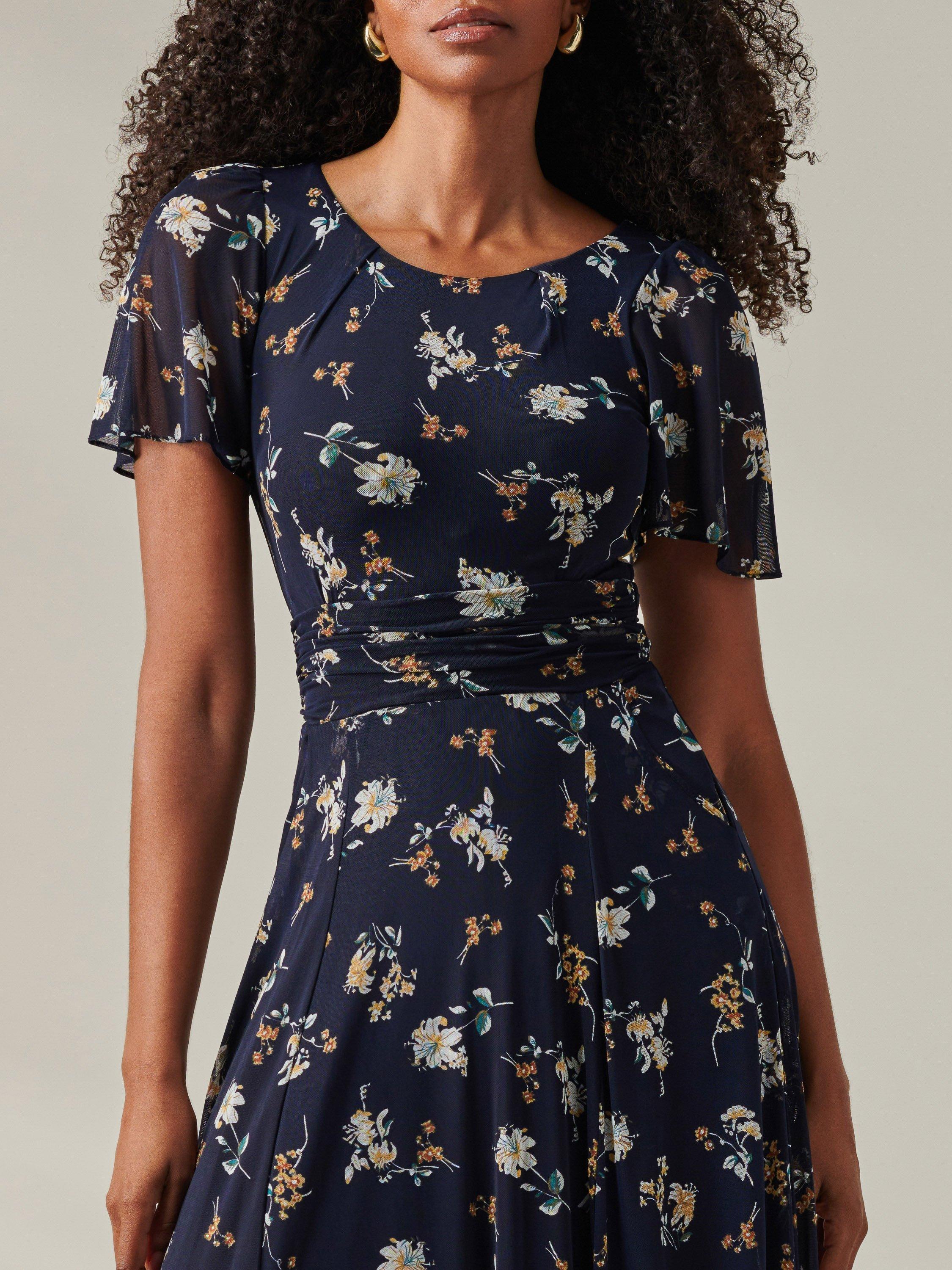 Product image 4 of 6, which shows Jolie Moi Harlie Floral Mesh Maxi Dress, Navy, 8